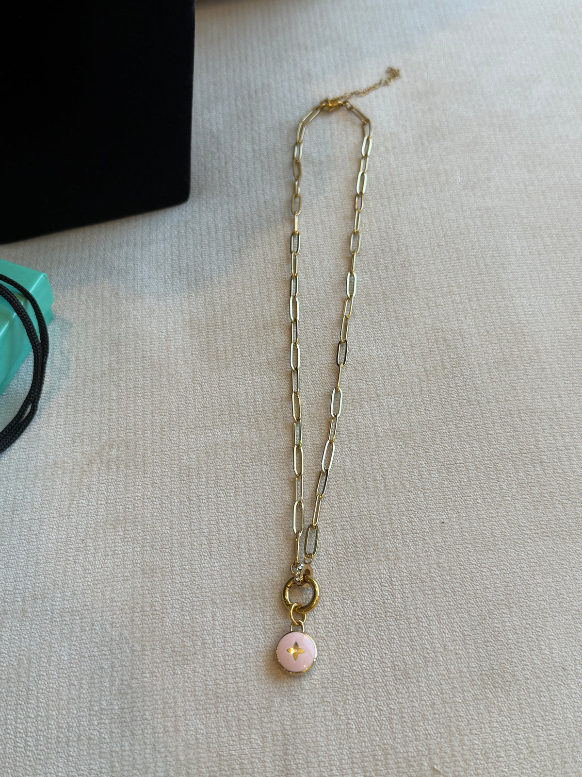 Reworked Louis Vuitton Pastilles Pink Flower Charm Necklace