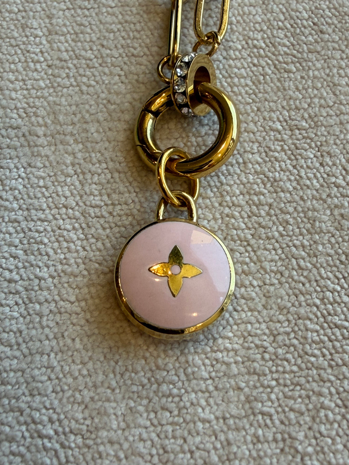 Reworked Louis Vuitton Pastilles Pink Flower Charm Necklace