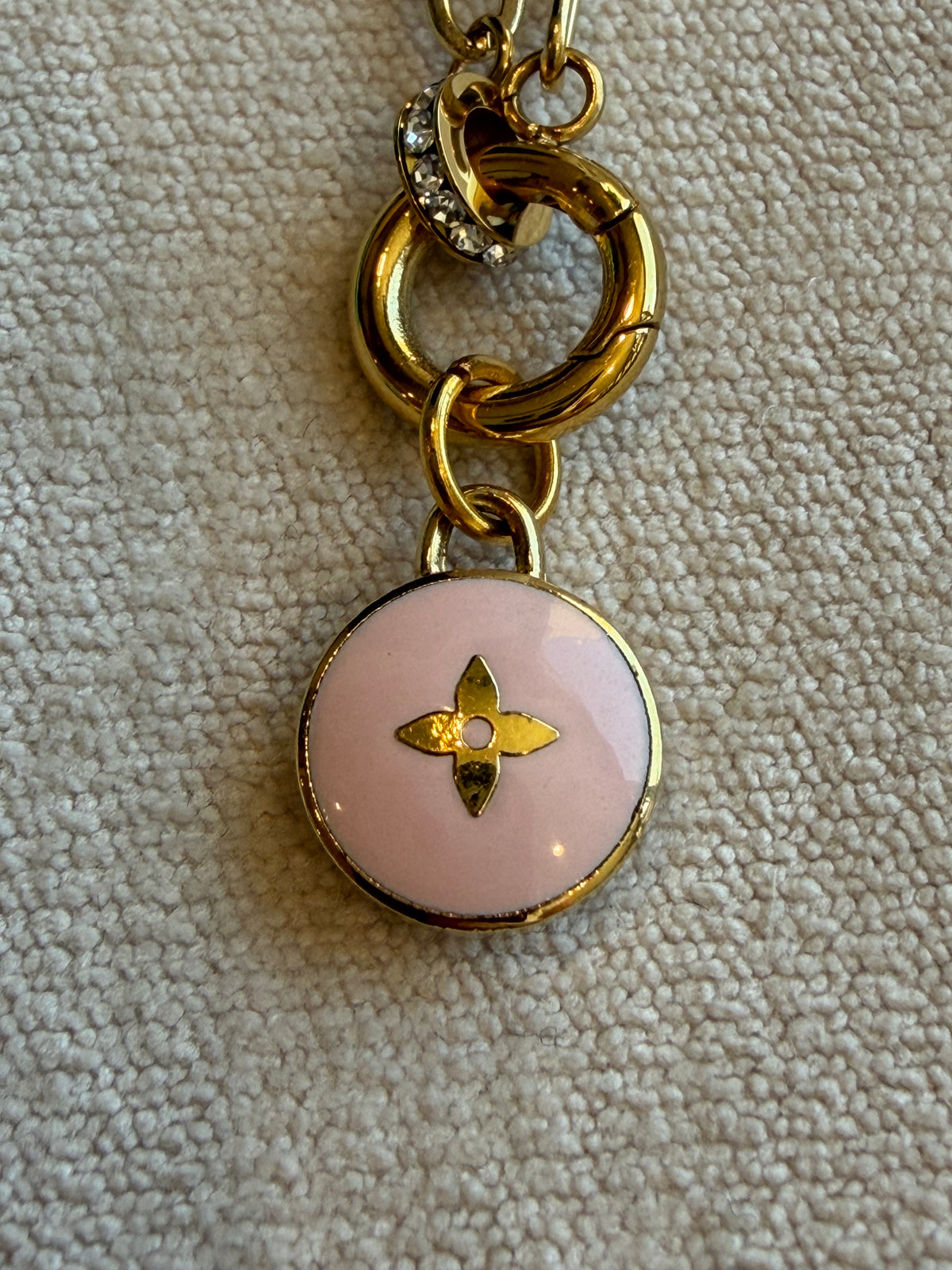 Reworked Louis Vuitton Pastilles Pink Flower Charm Necklace