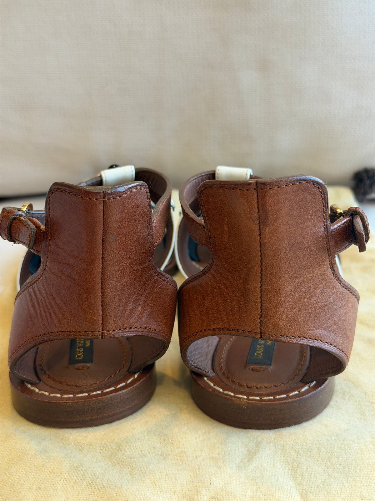 Louis Vuitton Camel White Rhinestone Crystal Sandals 37