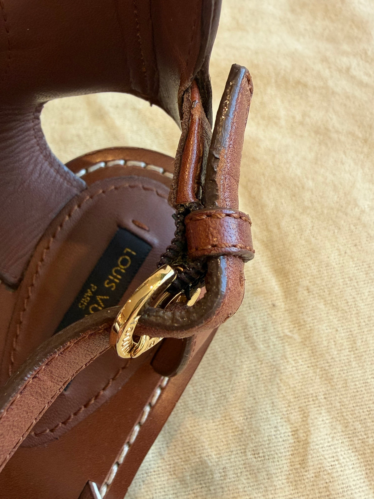 Louis Vuitton Camel White Rhinestone Crystal Sandals 37