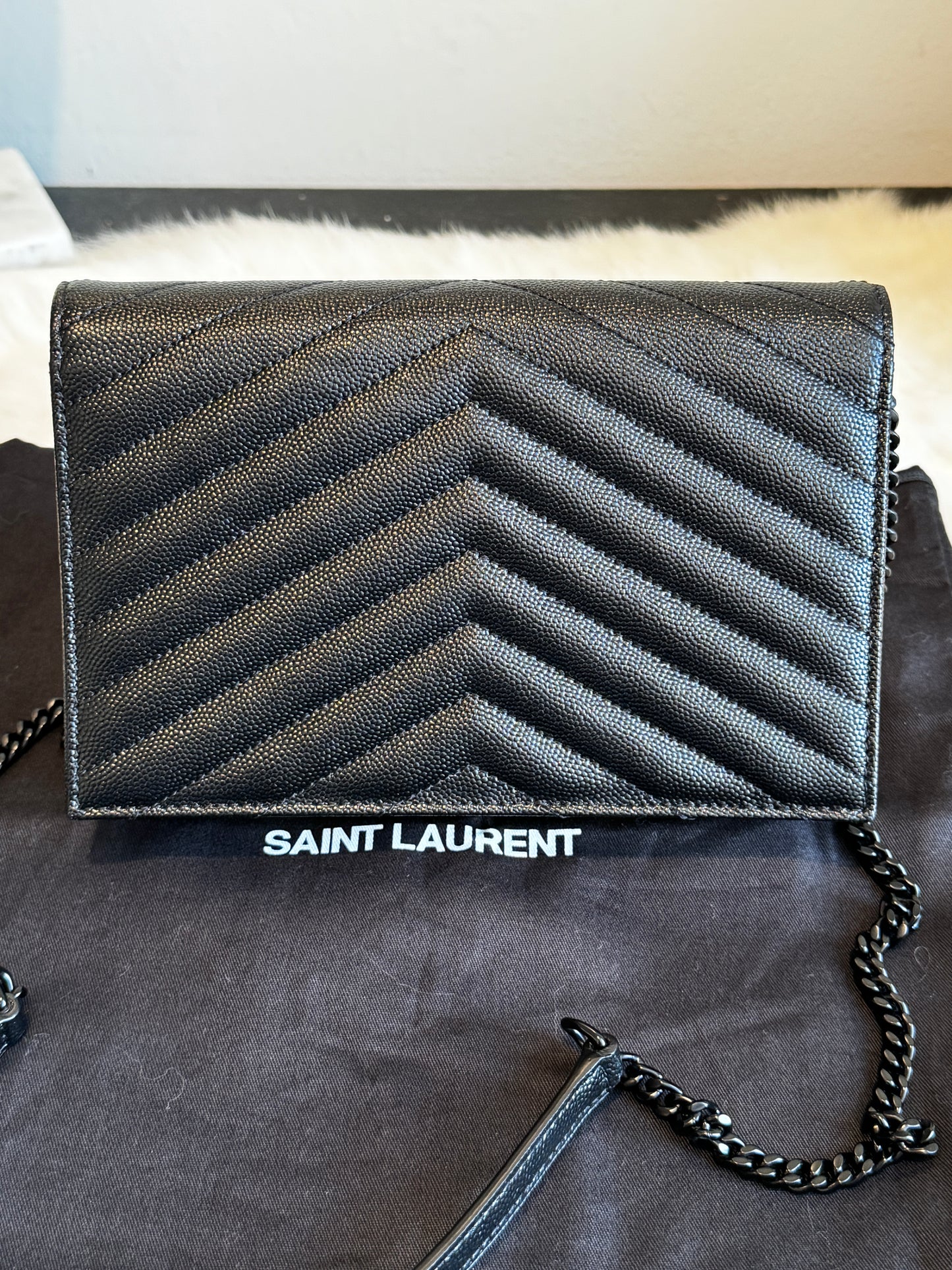 YSL Cassandre Black Wallet on Chain