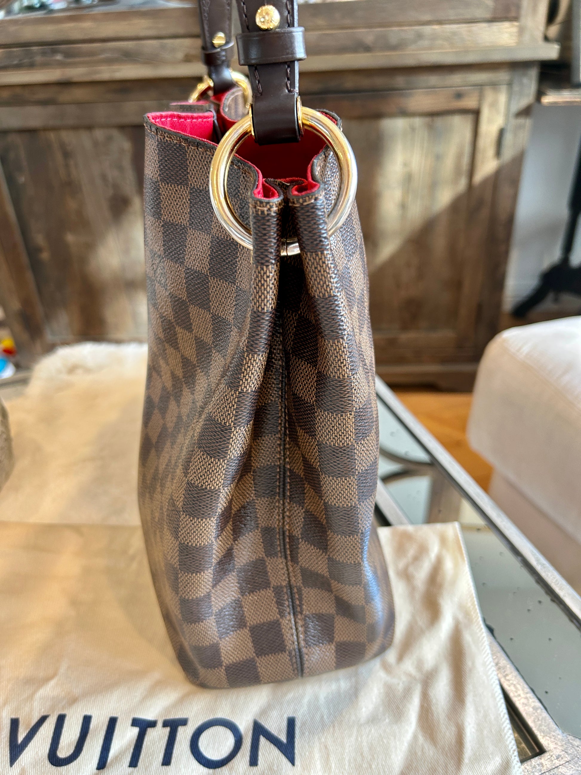 Louis Vuitton, Bags, Neverfull Mm In Damier Ebene With A Cherry Red  Interior