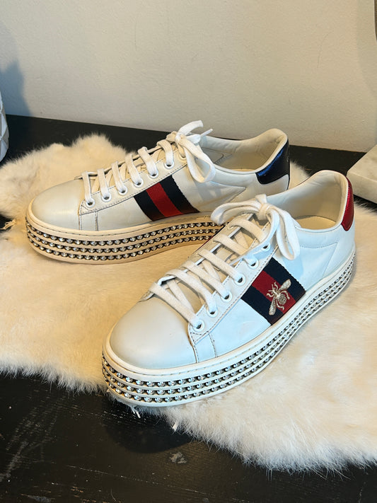 GUCCI Ace Bee Rhinestone Platforms Women's Size 36EU