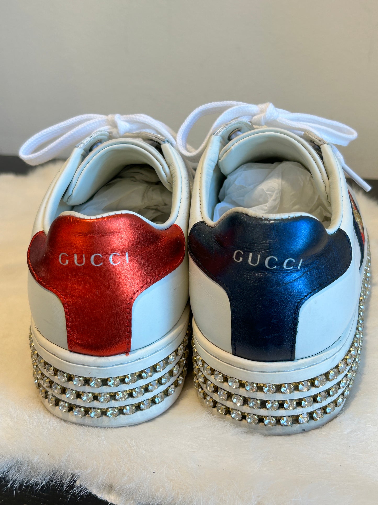 GUCCI Ace Bee Rhinestone Platforms Womens Size 35.5EU