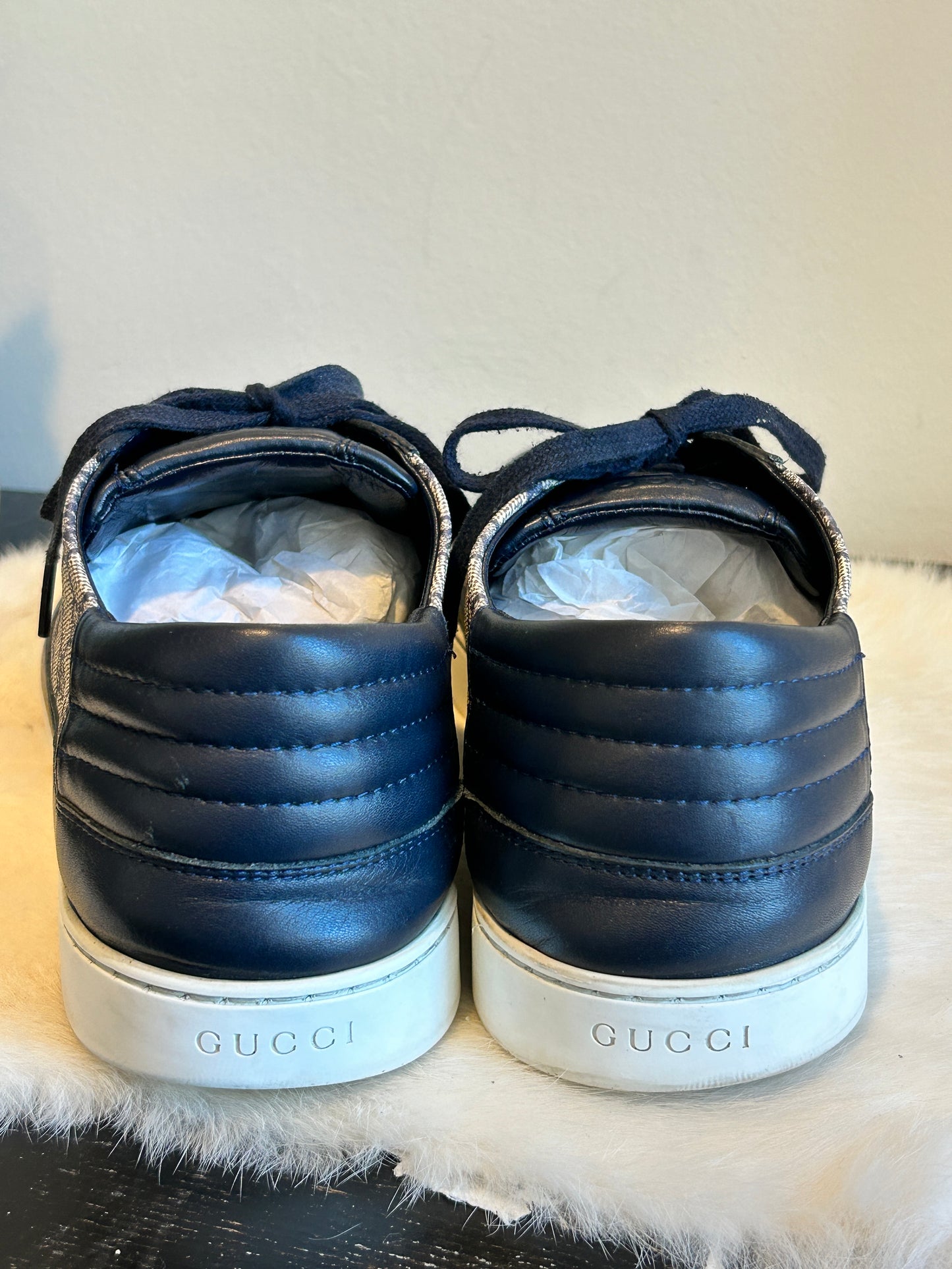 GUCCI GG Supreme Canvas Navy Sneakers Mens 13EU