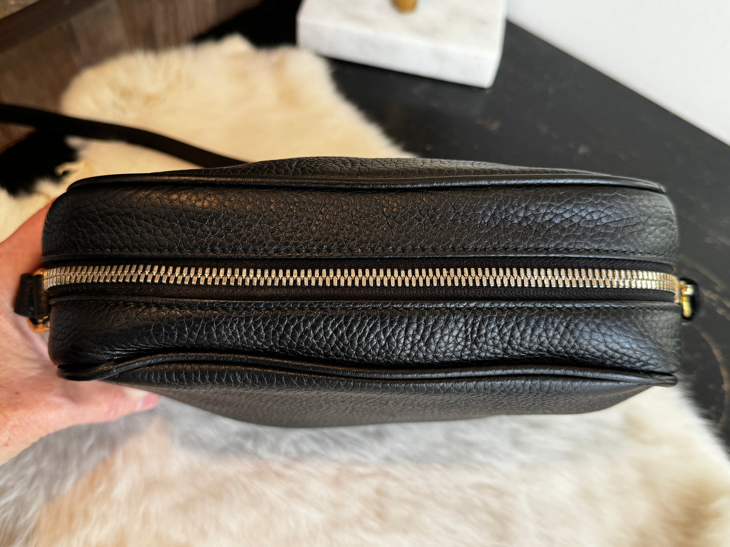 GUCCI Soho Disco Black Pebbled Camera Bag