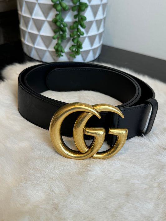 Gucci GG Black Marmont Wide Leather Women's Belt 95/38