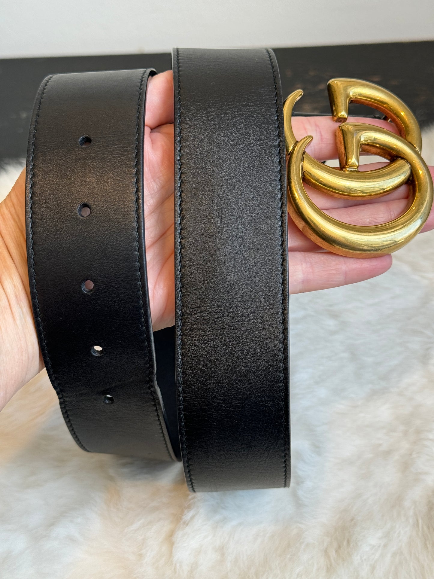 Gucci GG Black Marmont Wide Leather Women's Belt 95/38