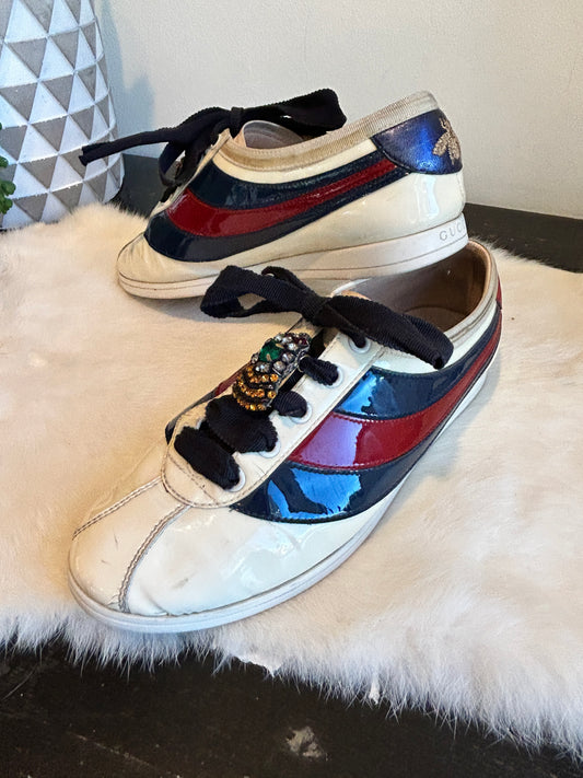 GUCCI Patent Rhinestone Bug Sneakers Womens 36.5EU