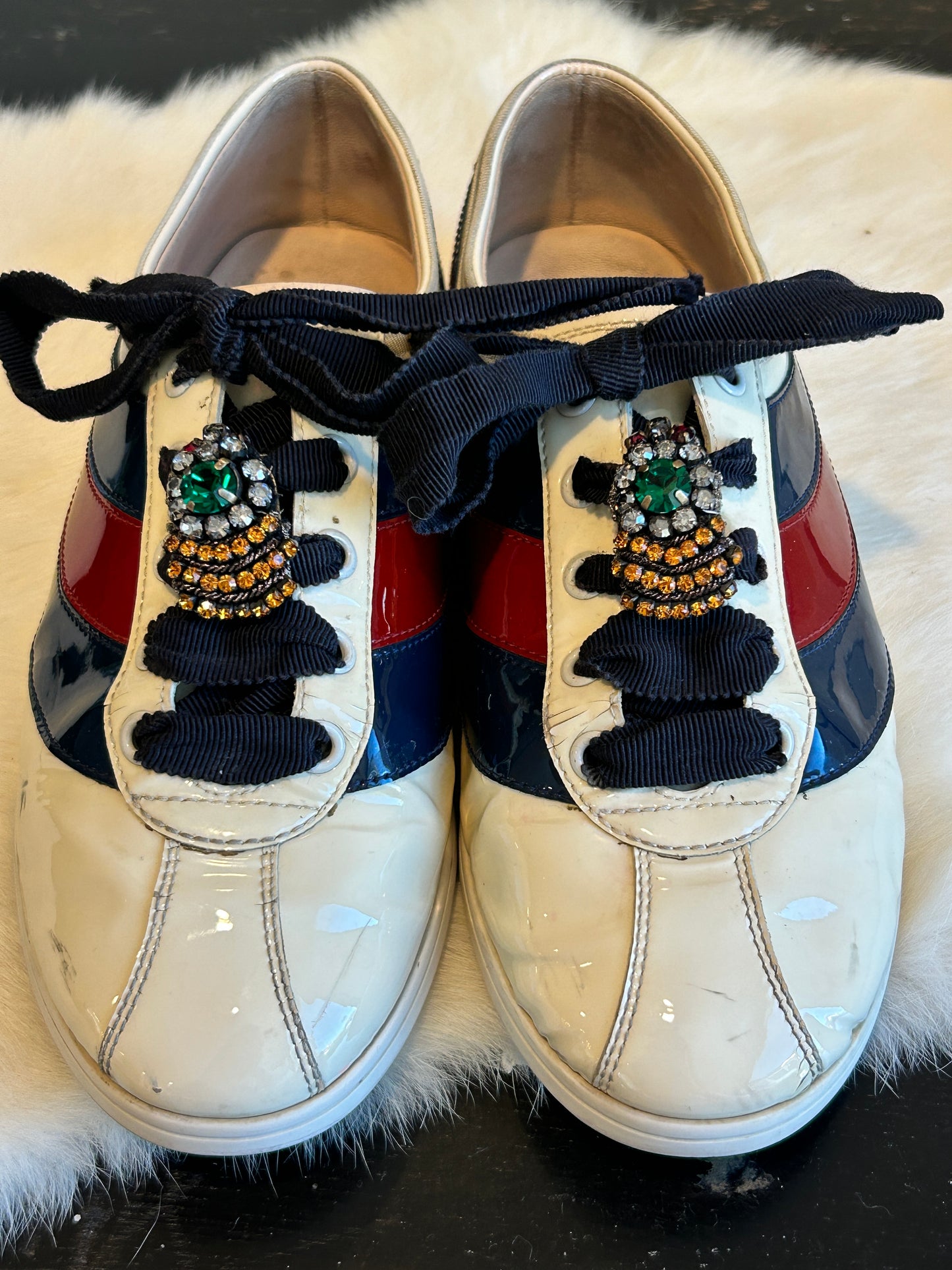 GUCCI Patent Rhinestone Bug Sneakers Womens 36.5EU