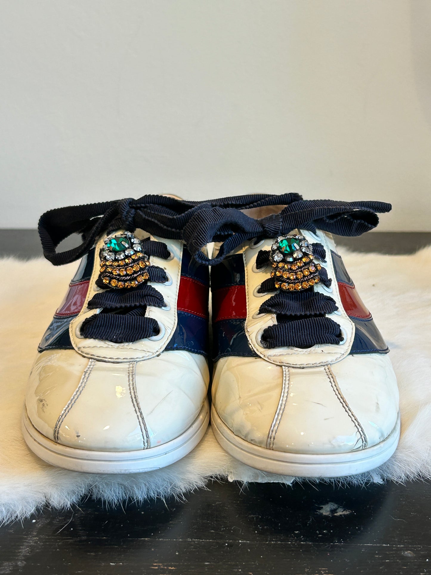 GUCCI Patent Rhinestone Bug Sneakers Womens 36.5EU