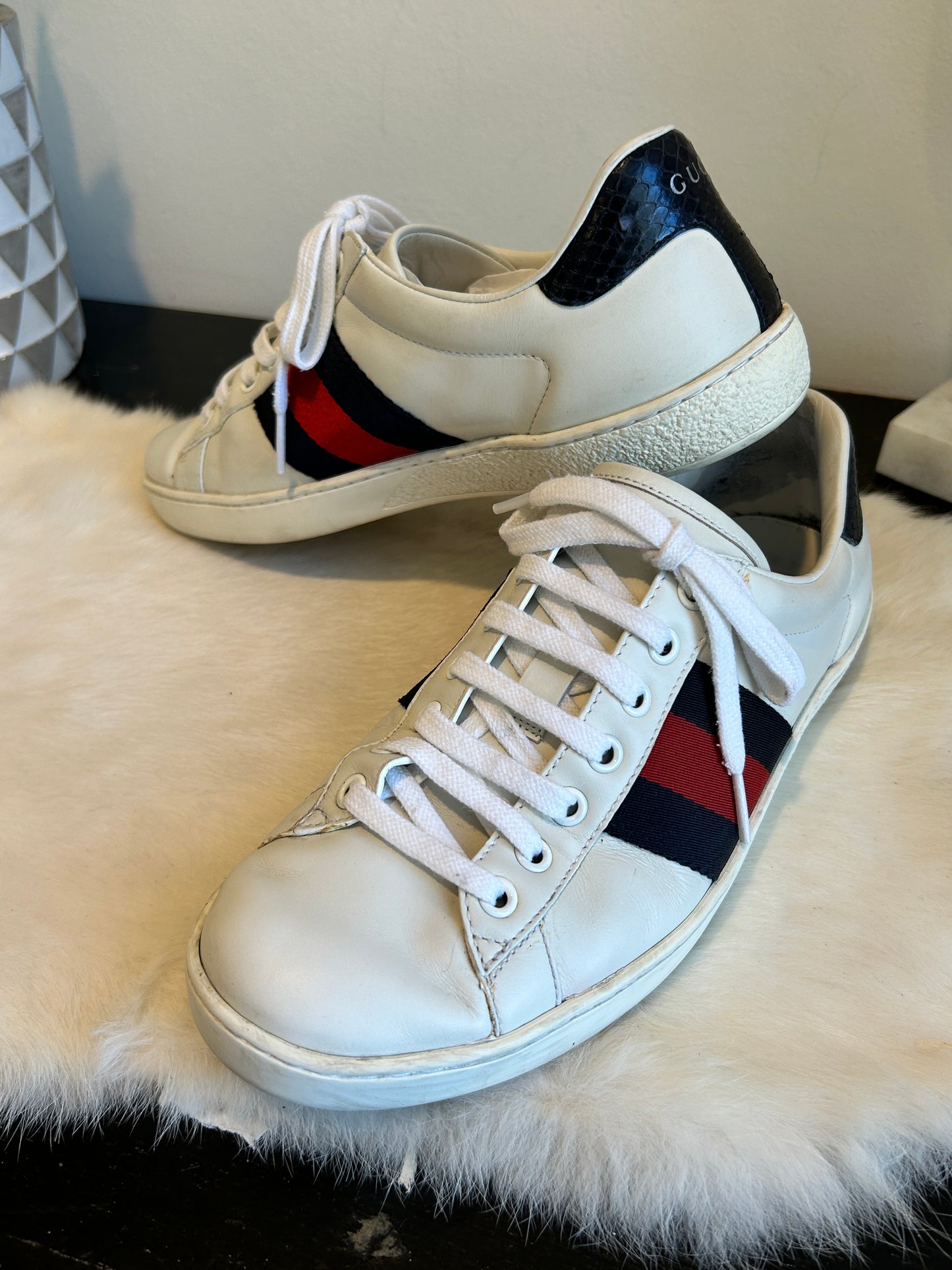 GUCCI Ace Basic WEB Navy/Red Sneakers Mens 5EU (38EU Womens)