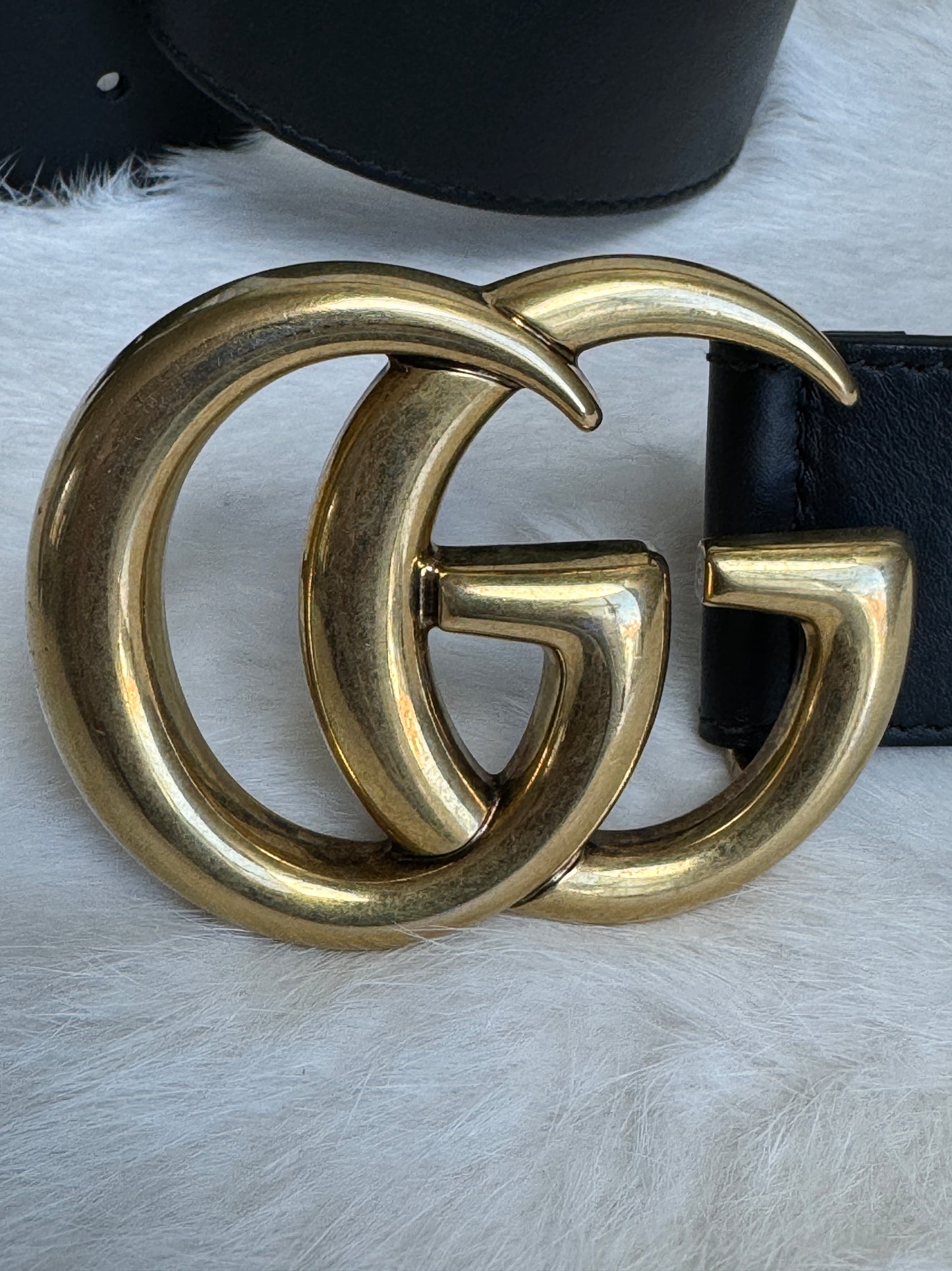 Gucci GG Black Marmont Wide Leather Women's Belt 95/38