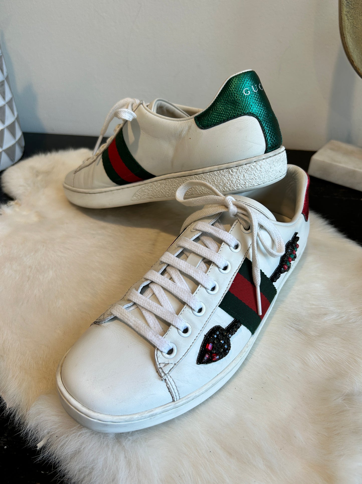 GUCCI Ace Rhinestone Arrows Sneakers Women's 38EU