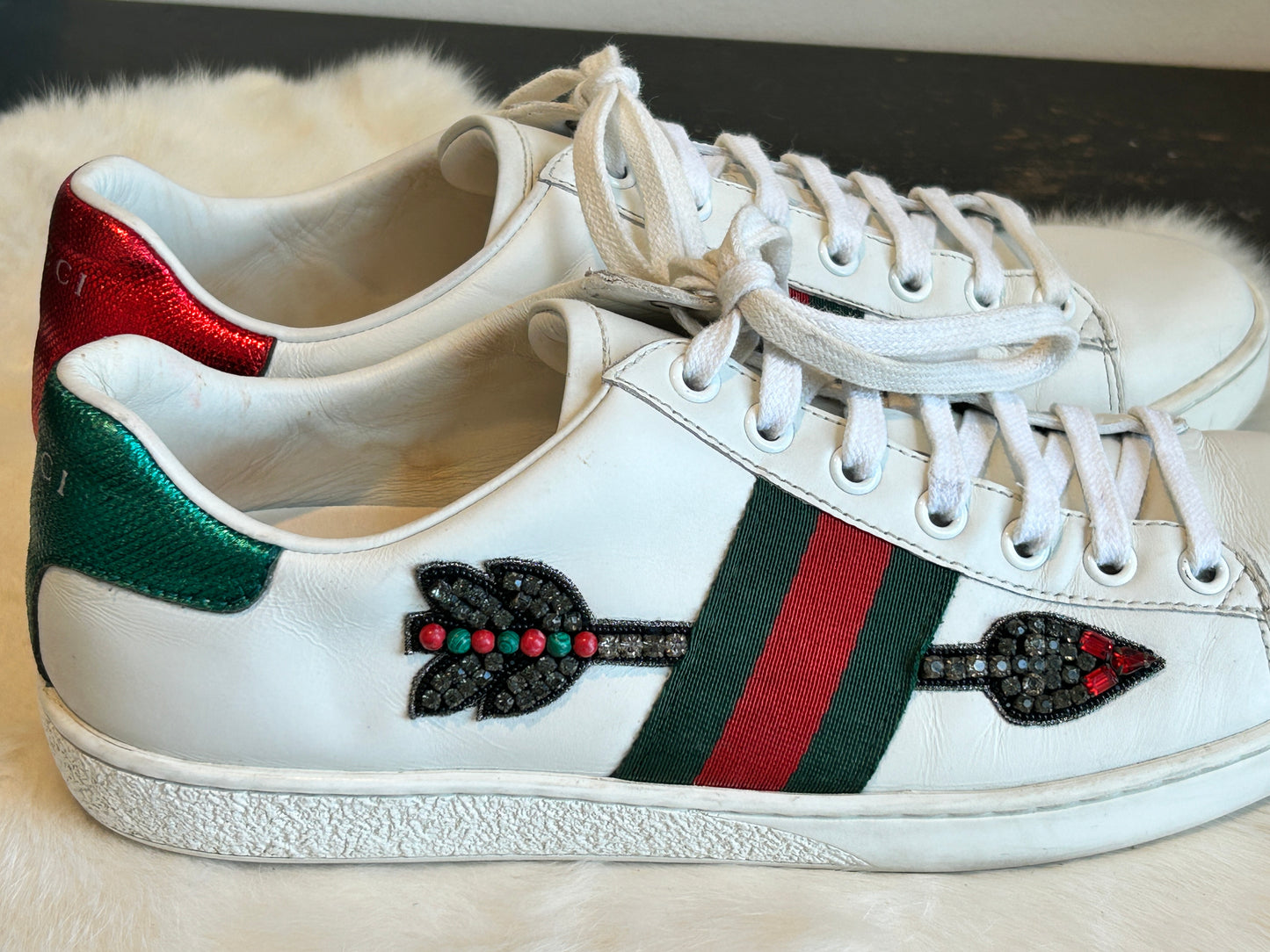 GUCCI Ace Rhinestone Arrows Sneakers Women's 38EU