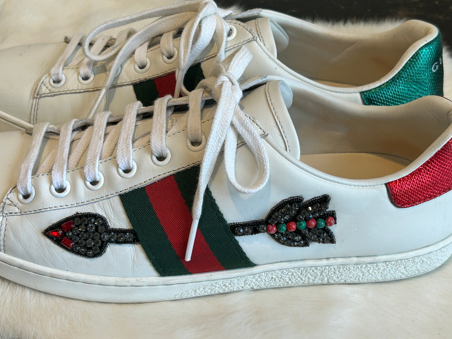 GUCCI Ace Rhinestone Arrows Sneakers Women's 38EU