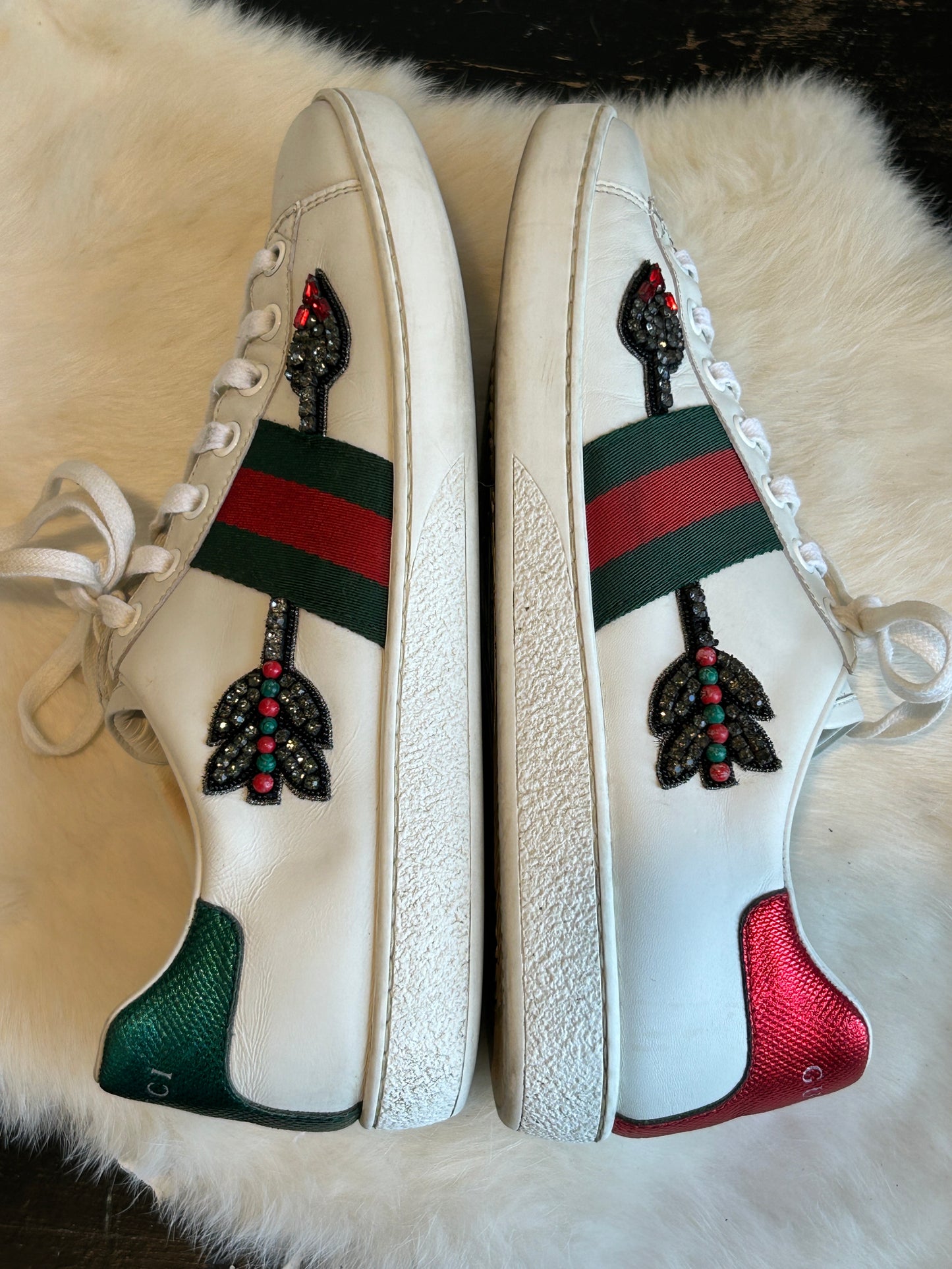 GUCCI Ace Rhinestone Arrows Sneakers Women's 38EU