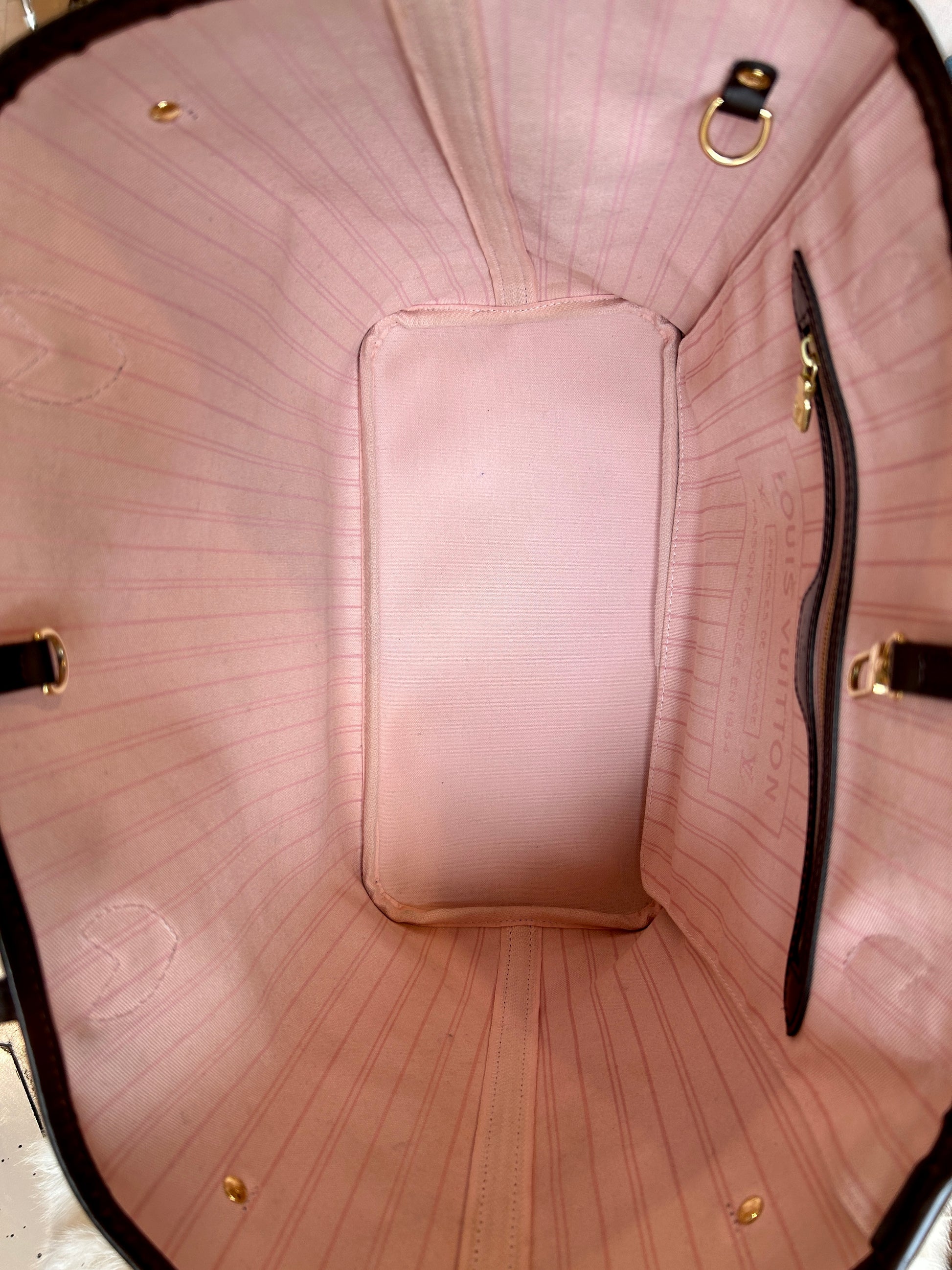 Louis Vuitton Damier Azur Neverfull with Rose Ballerine interior