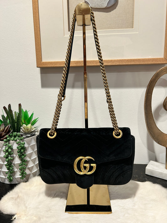 GUCCI Black Velvet Marmont Small Bag