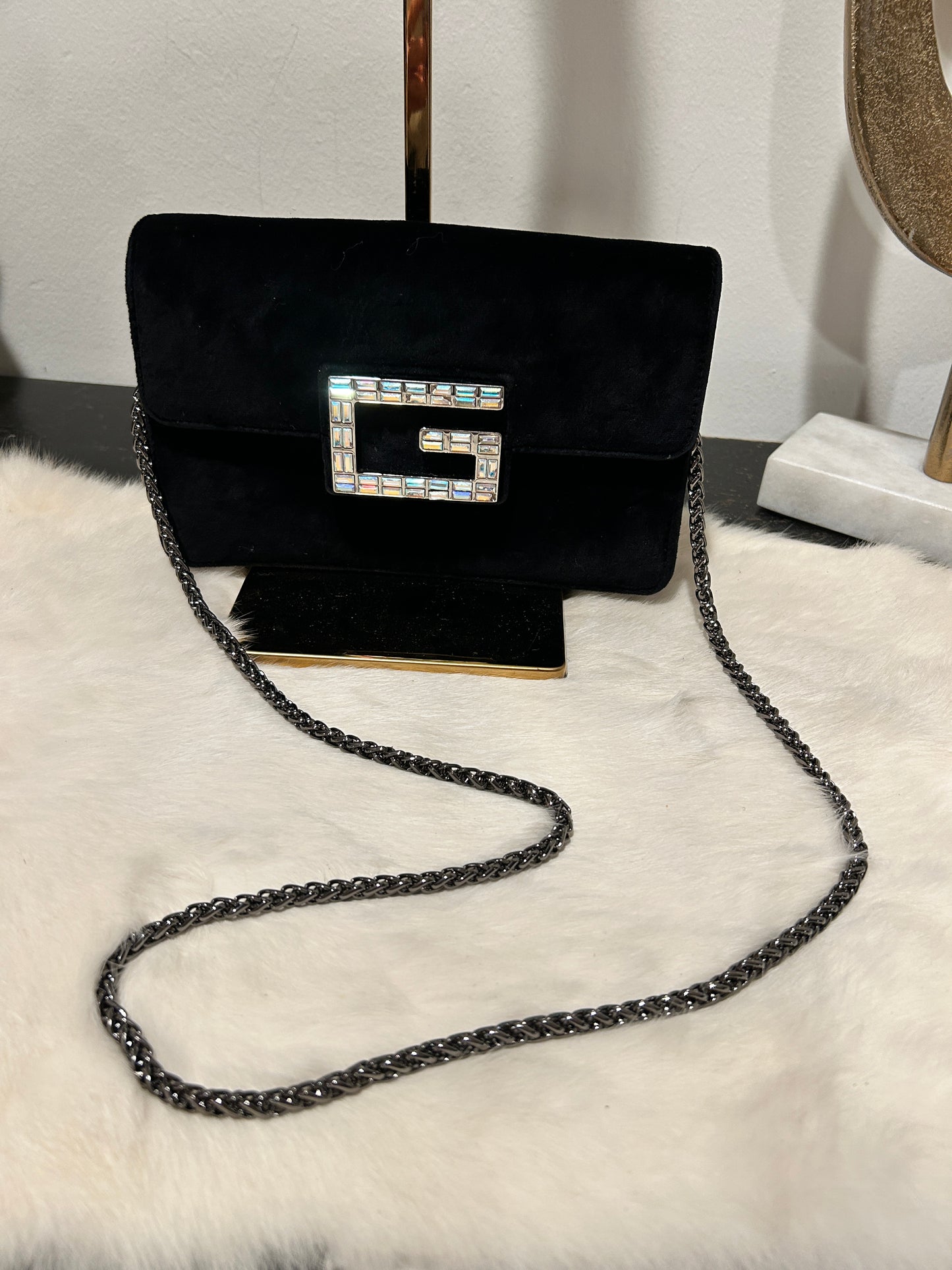 GUCCI Black Crystal G Velvet Mini