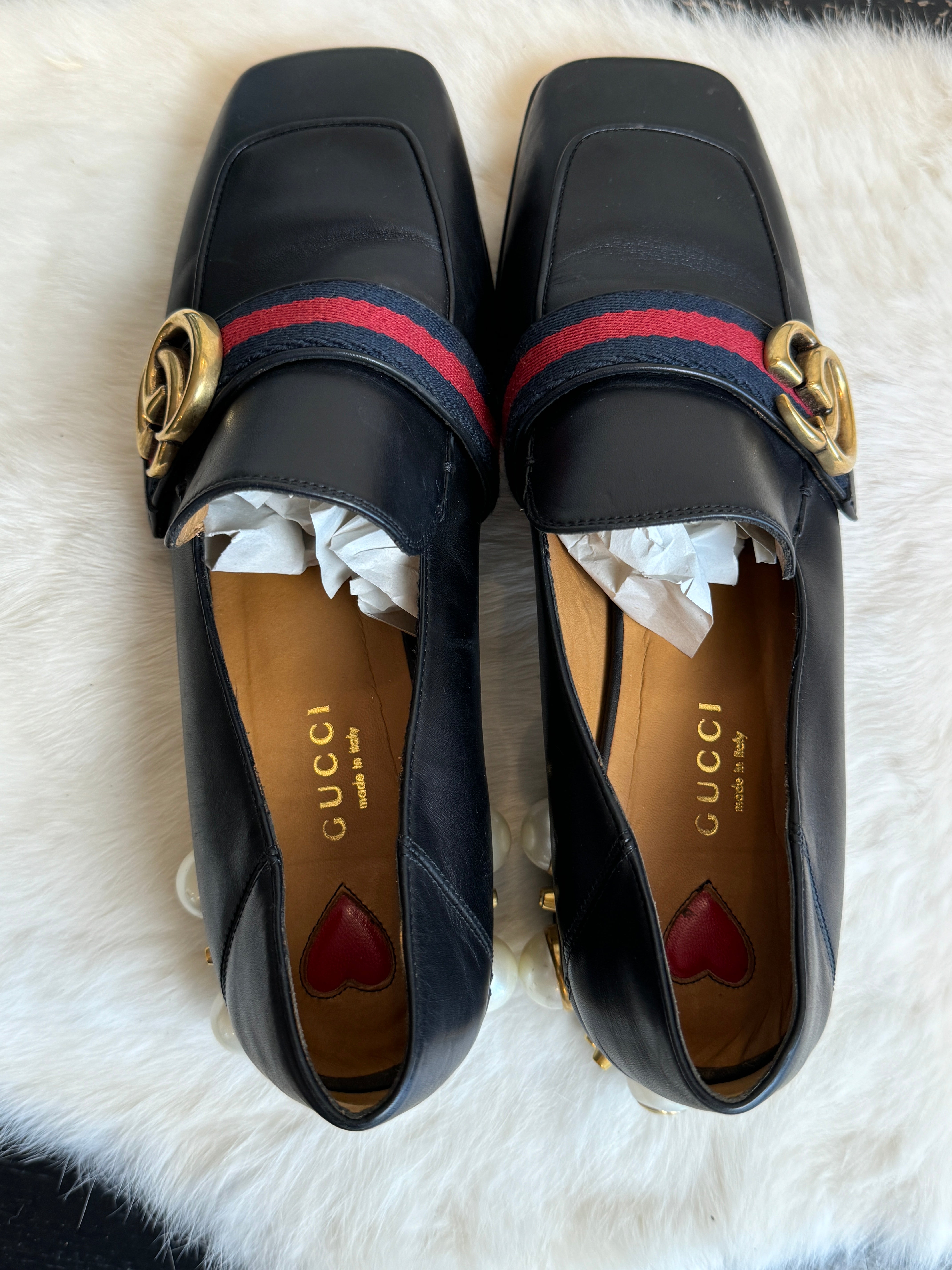 Gucci pearl heel loafer online