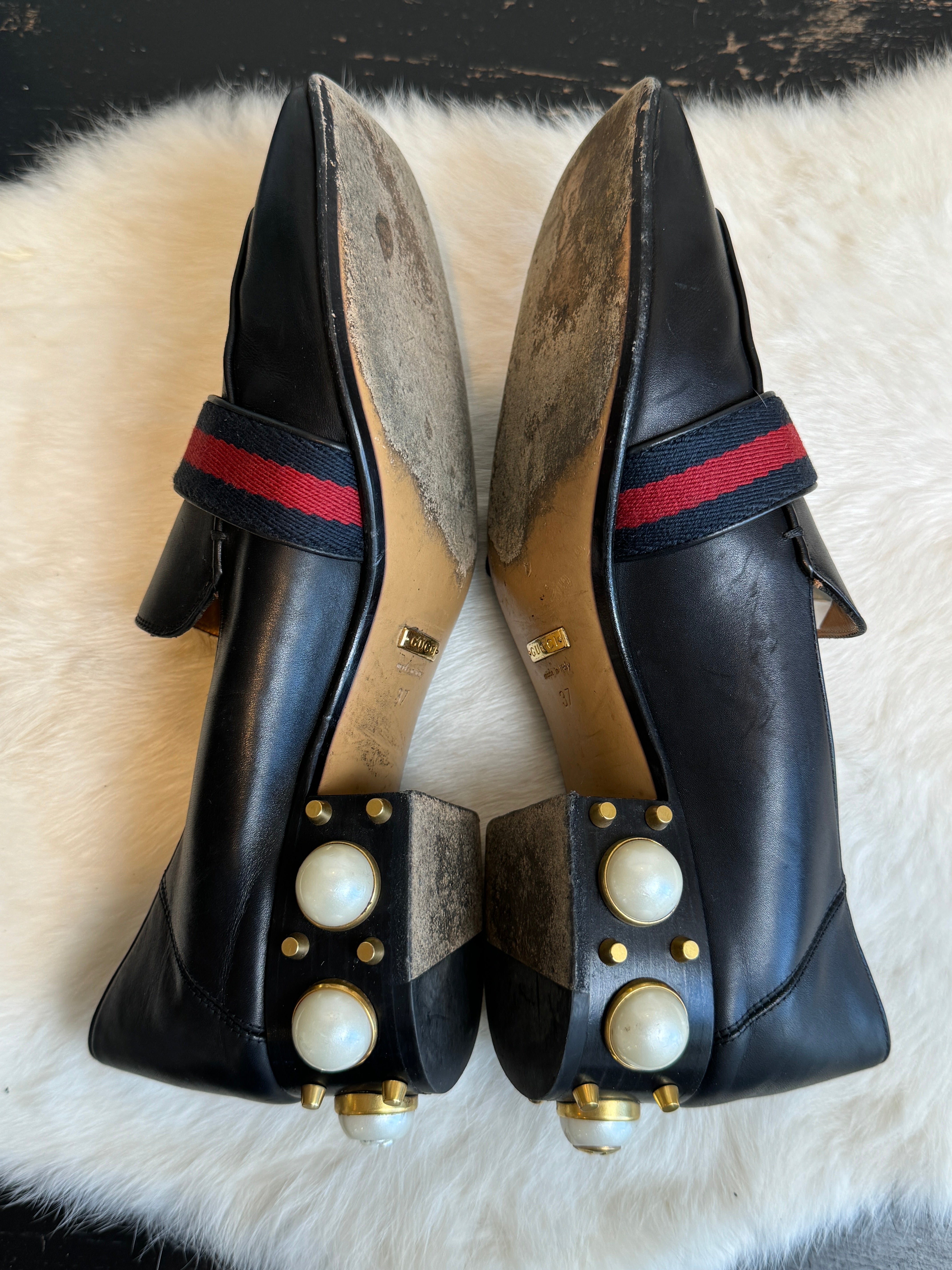 Gucci pearl heel loafer best sale