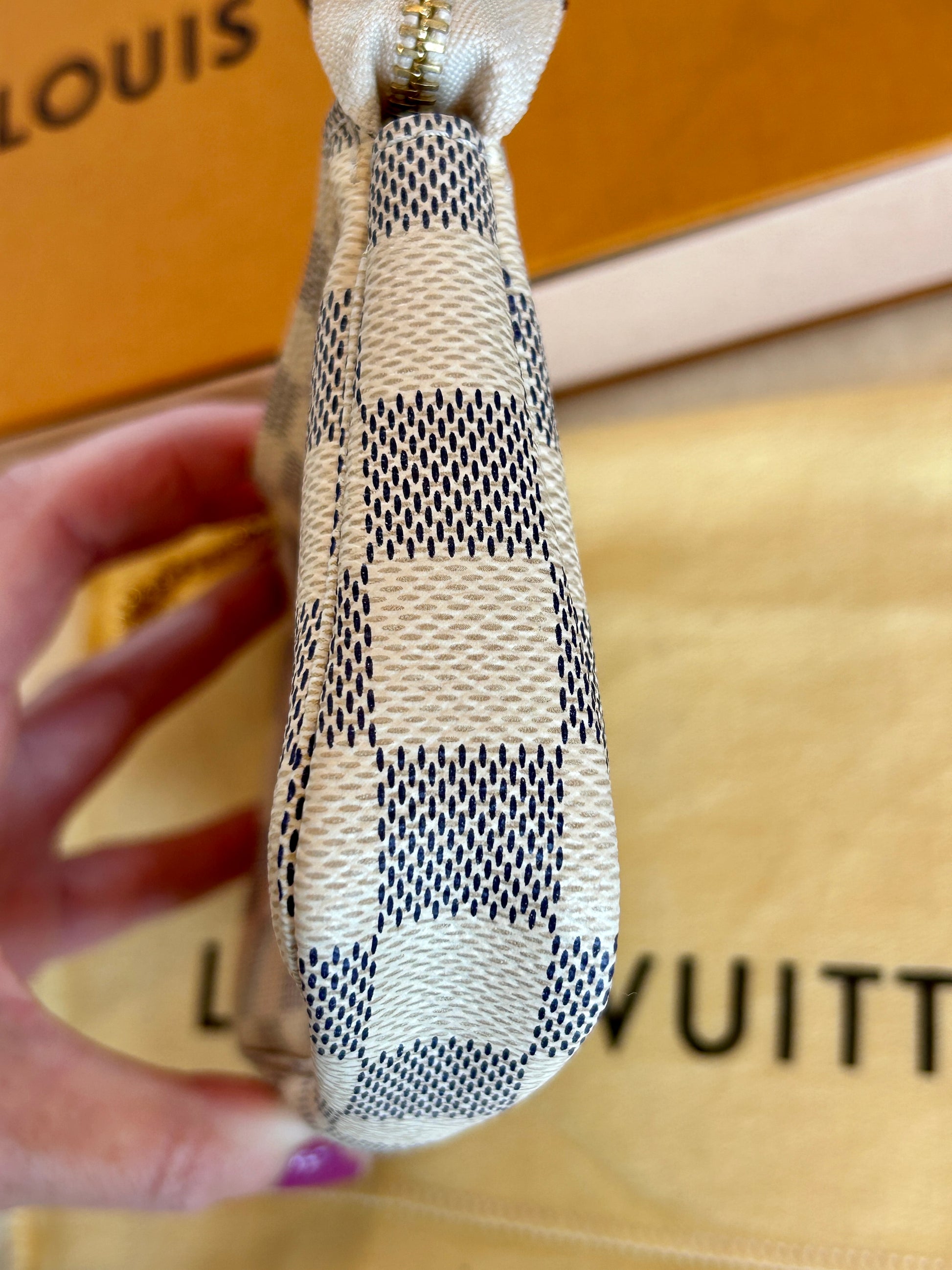 AUTHENTIC Louis Vuitton mini pochette accessoires in damier azur