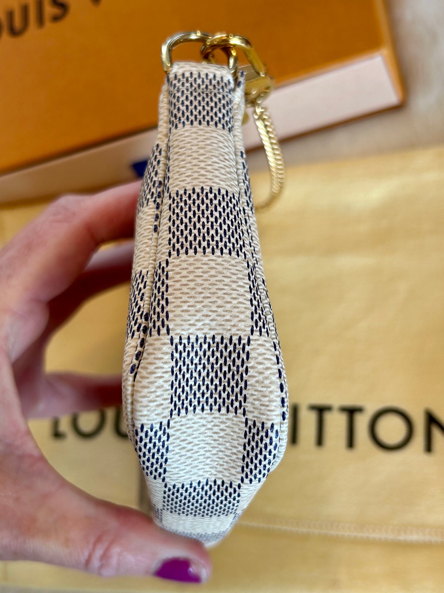Louis Vuitton Damier Azur Pochette Accessories Mini Wristlet