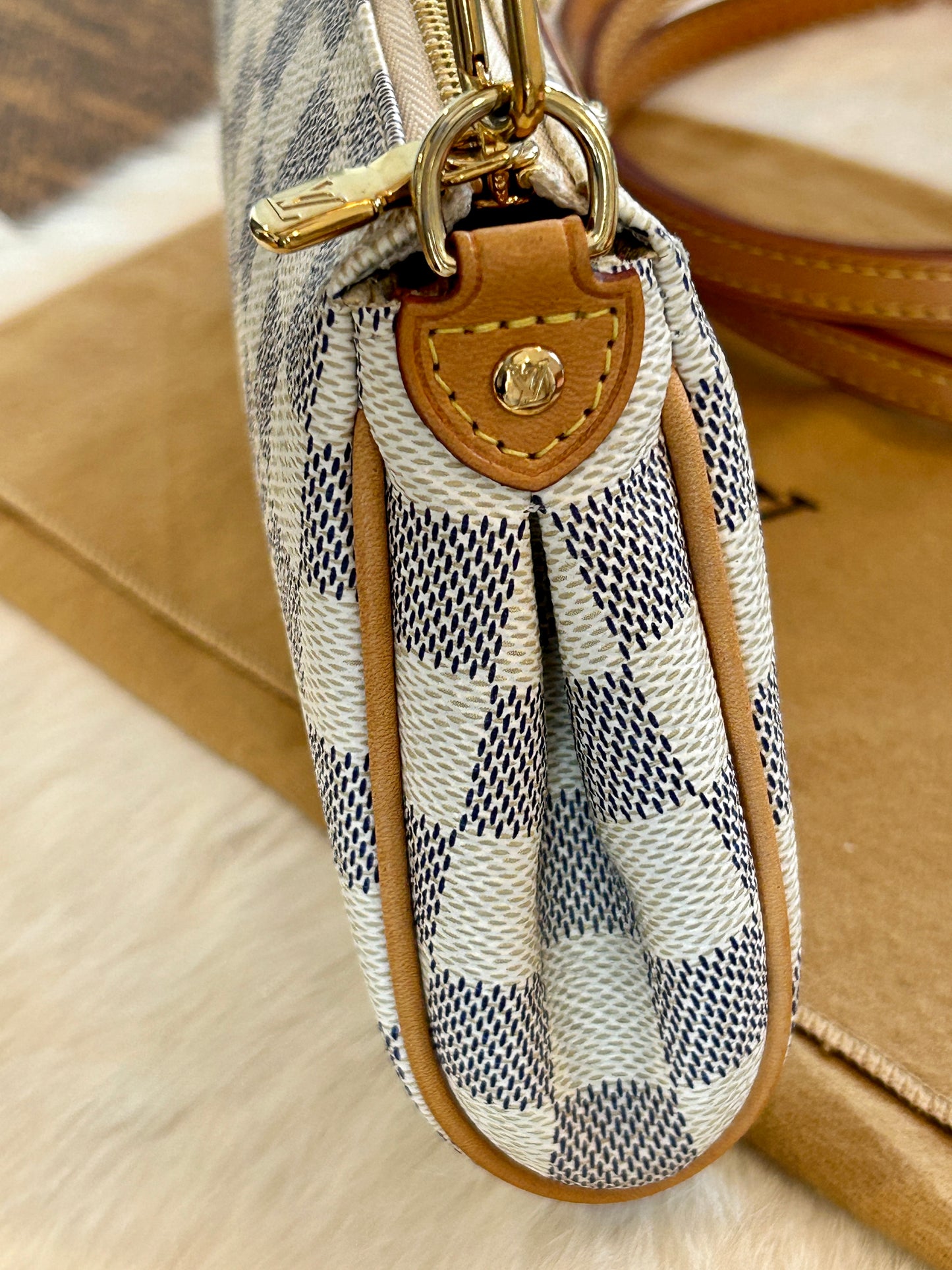 Louis Vuitton Damier Azur Pochette Eva Crossbody 2way Leather