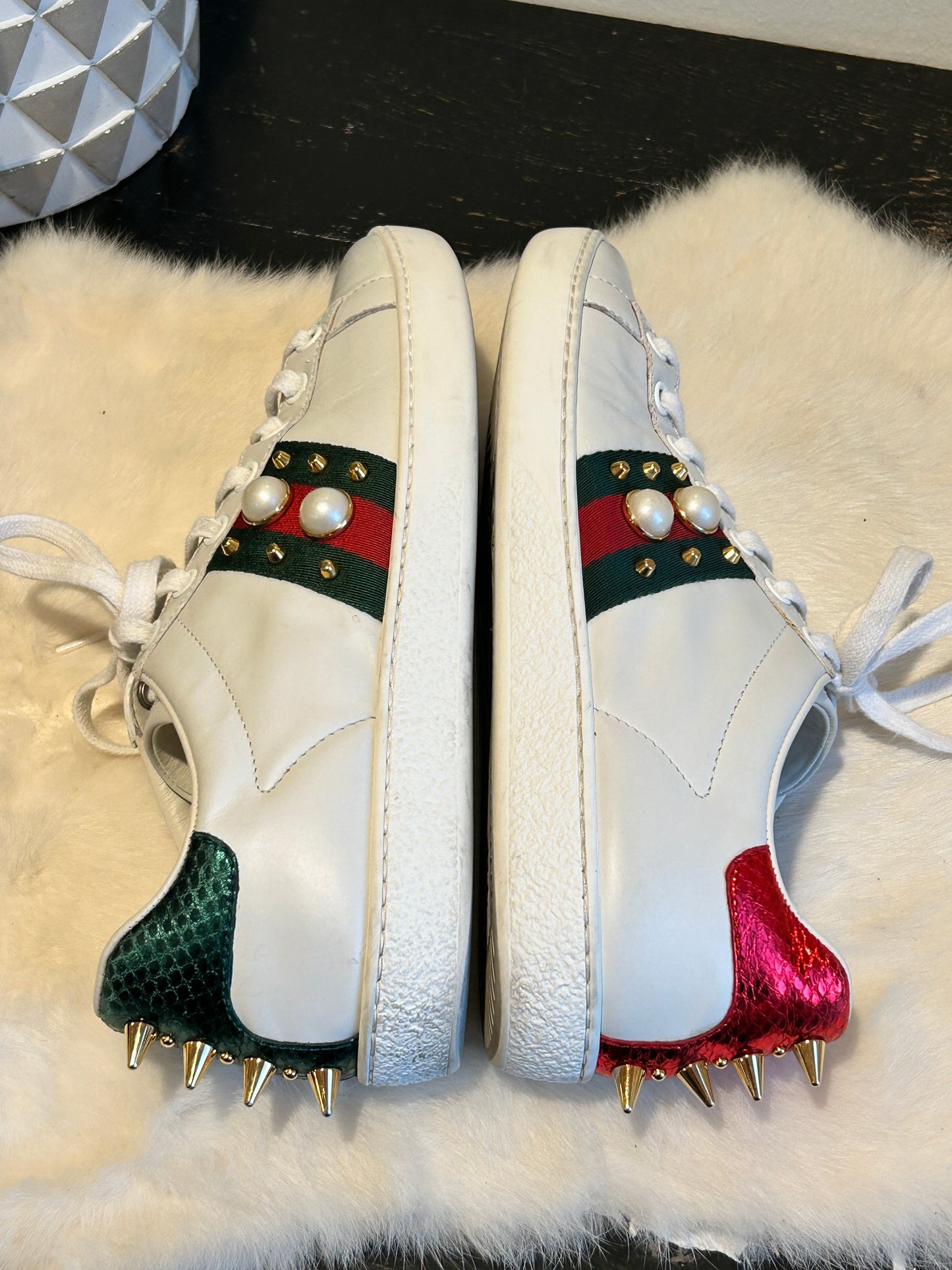 GUCCI Ace Pearls Spikes Sneakers Womens 36EU