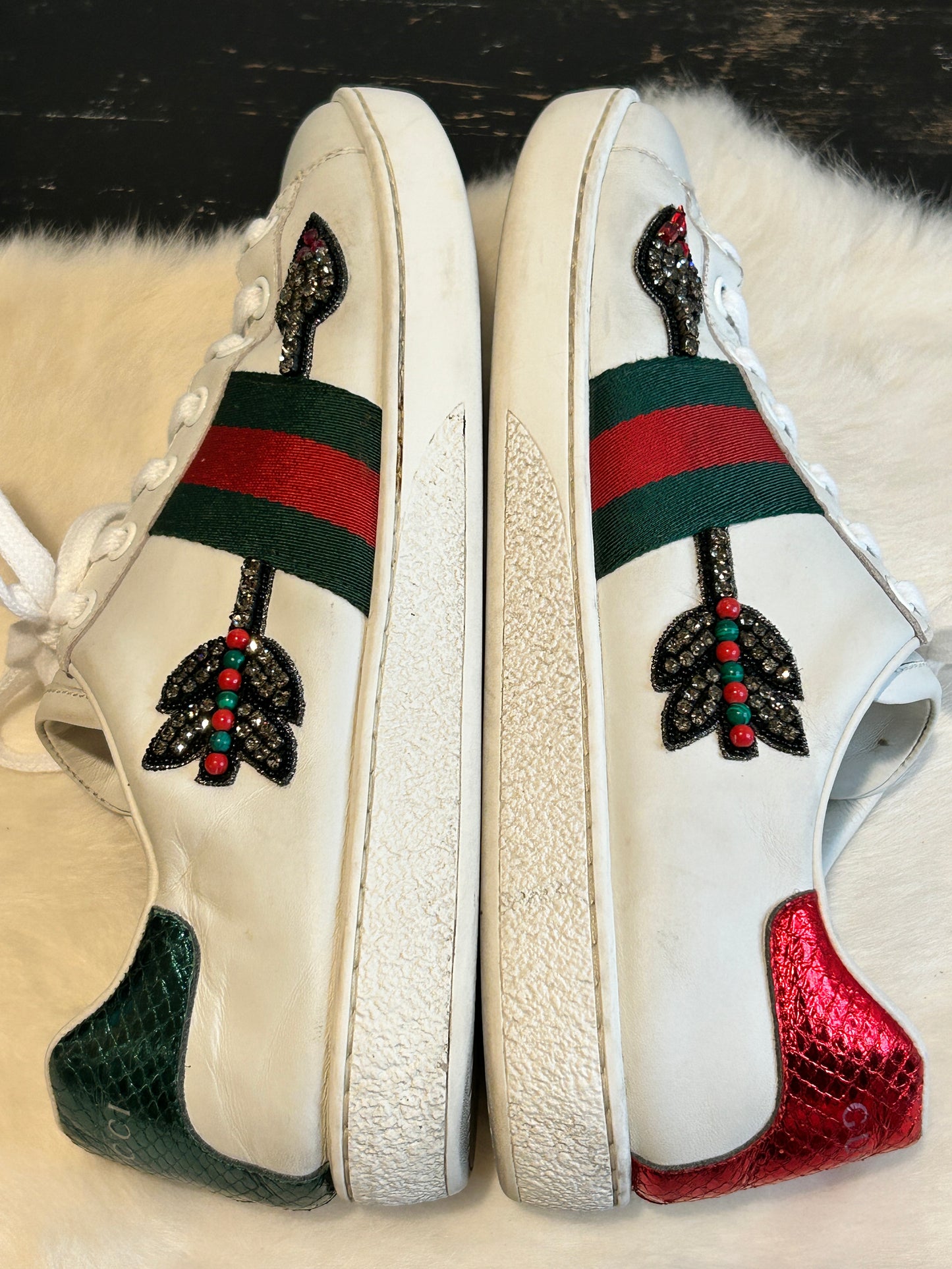 GUCCI Ace Rhinestone Arrows Sneakers Women's 38EU