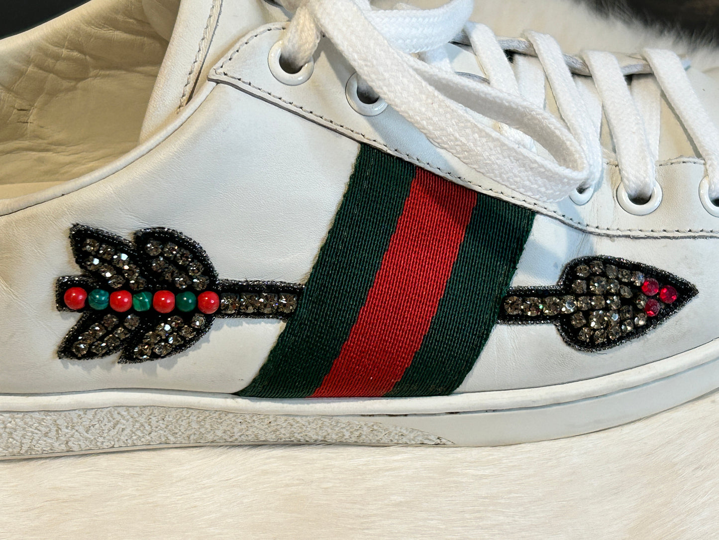 GUCCI Ace Rhinestone Arrows Sneakers Women's 38EU