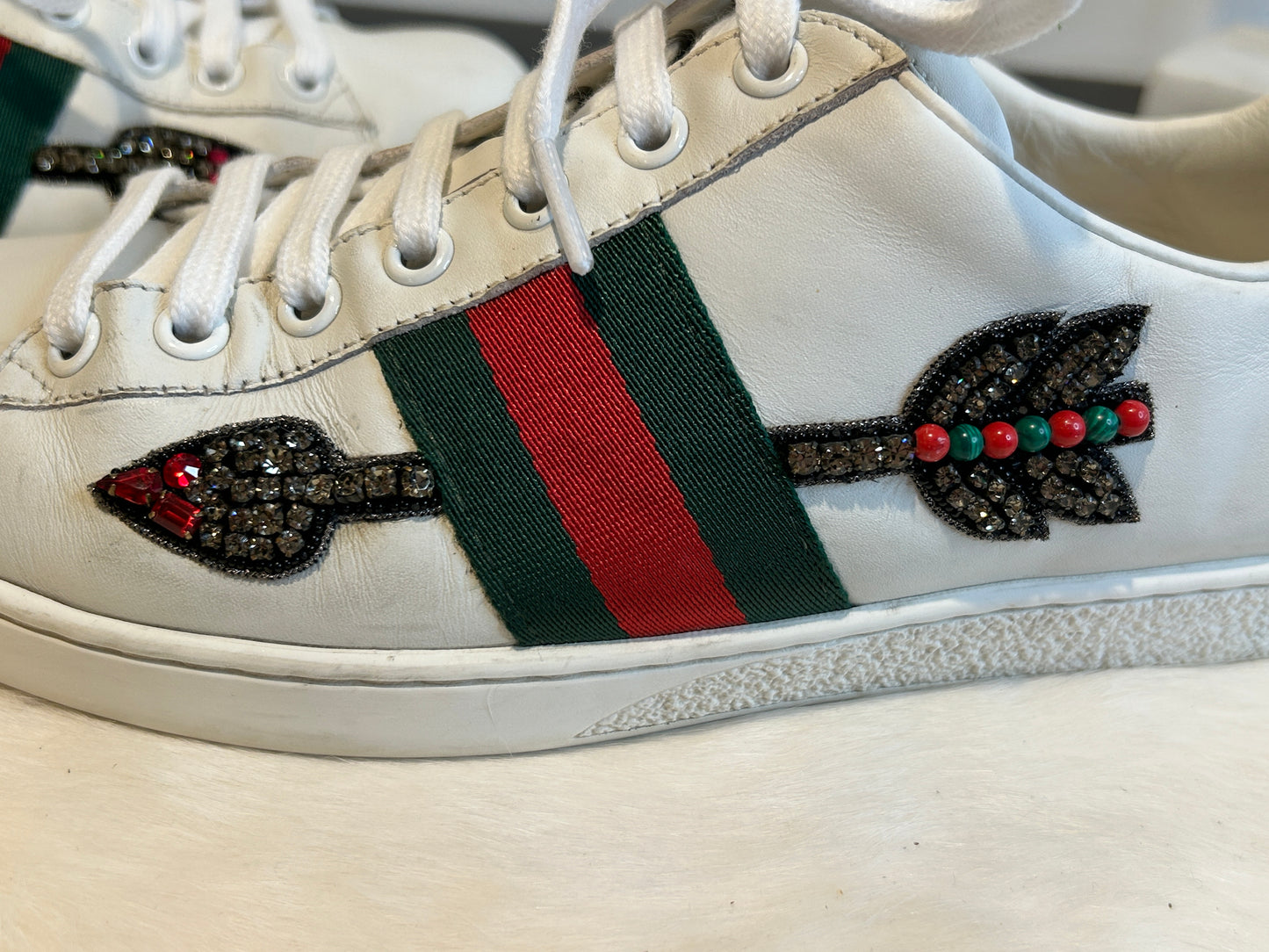 GUCCI Ace Rhinestone Arrows Sneakers Women's 38EU