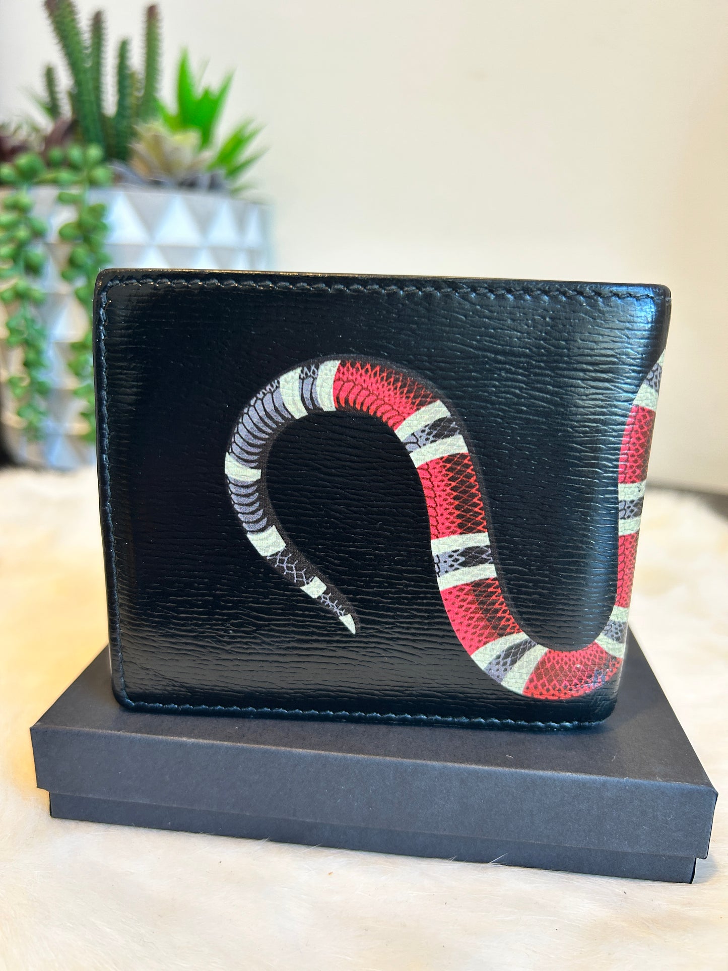 Gucci Black Leather King Snake Wallet