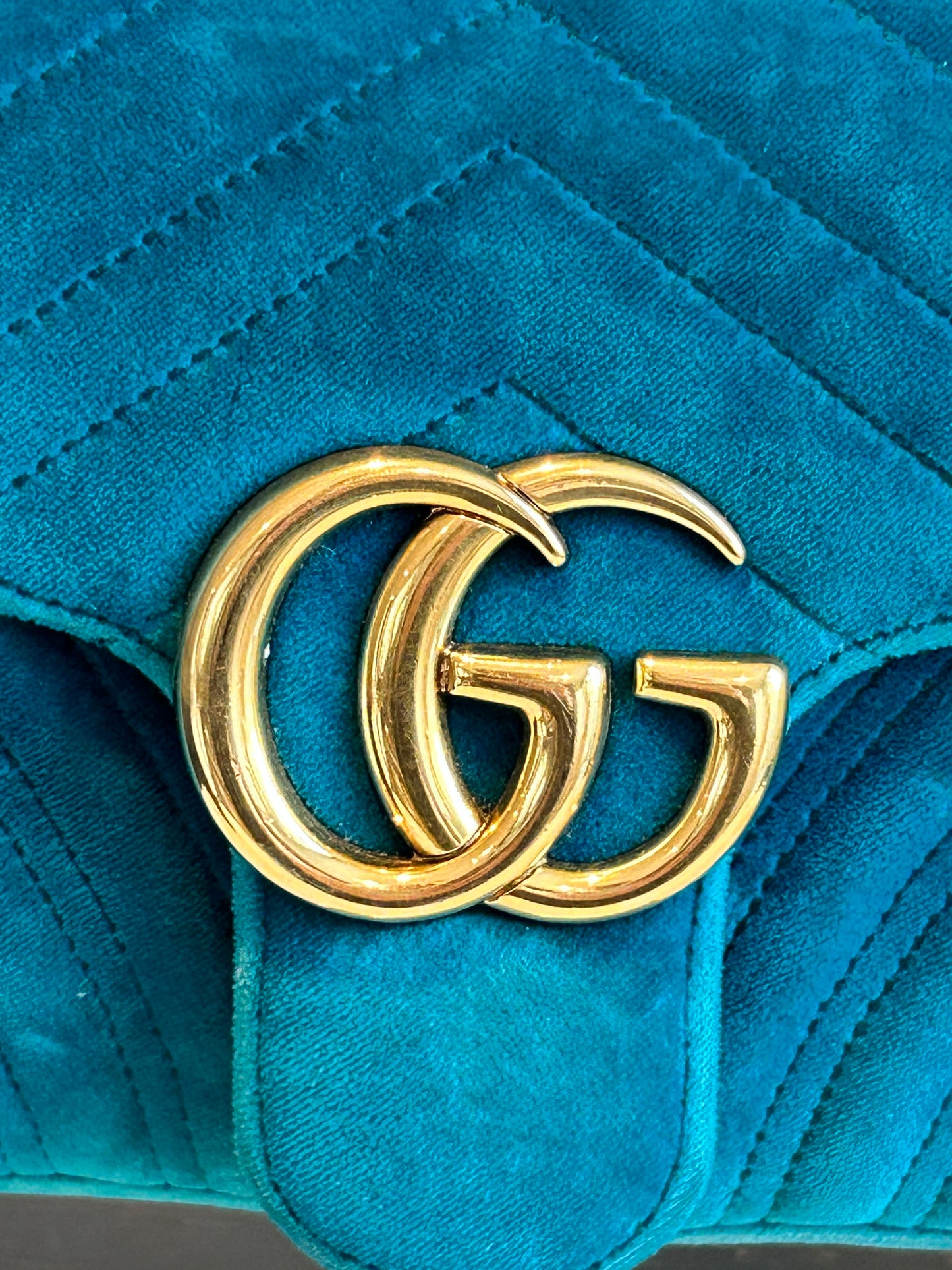 GUCCI Turquoise GG Velvet Marmont Small Bag