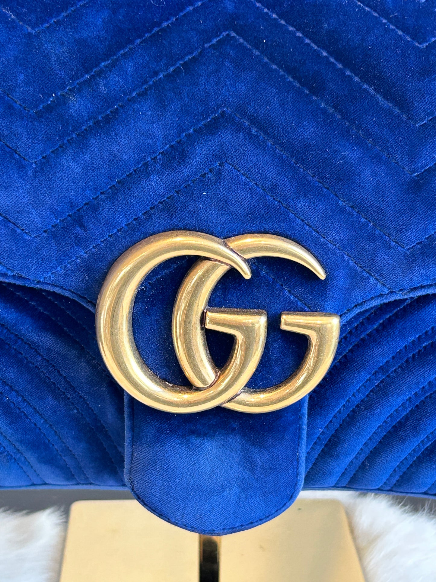 GUCCI Velvet Medium GG Marmont Bag Blue