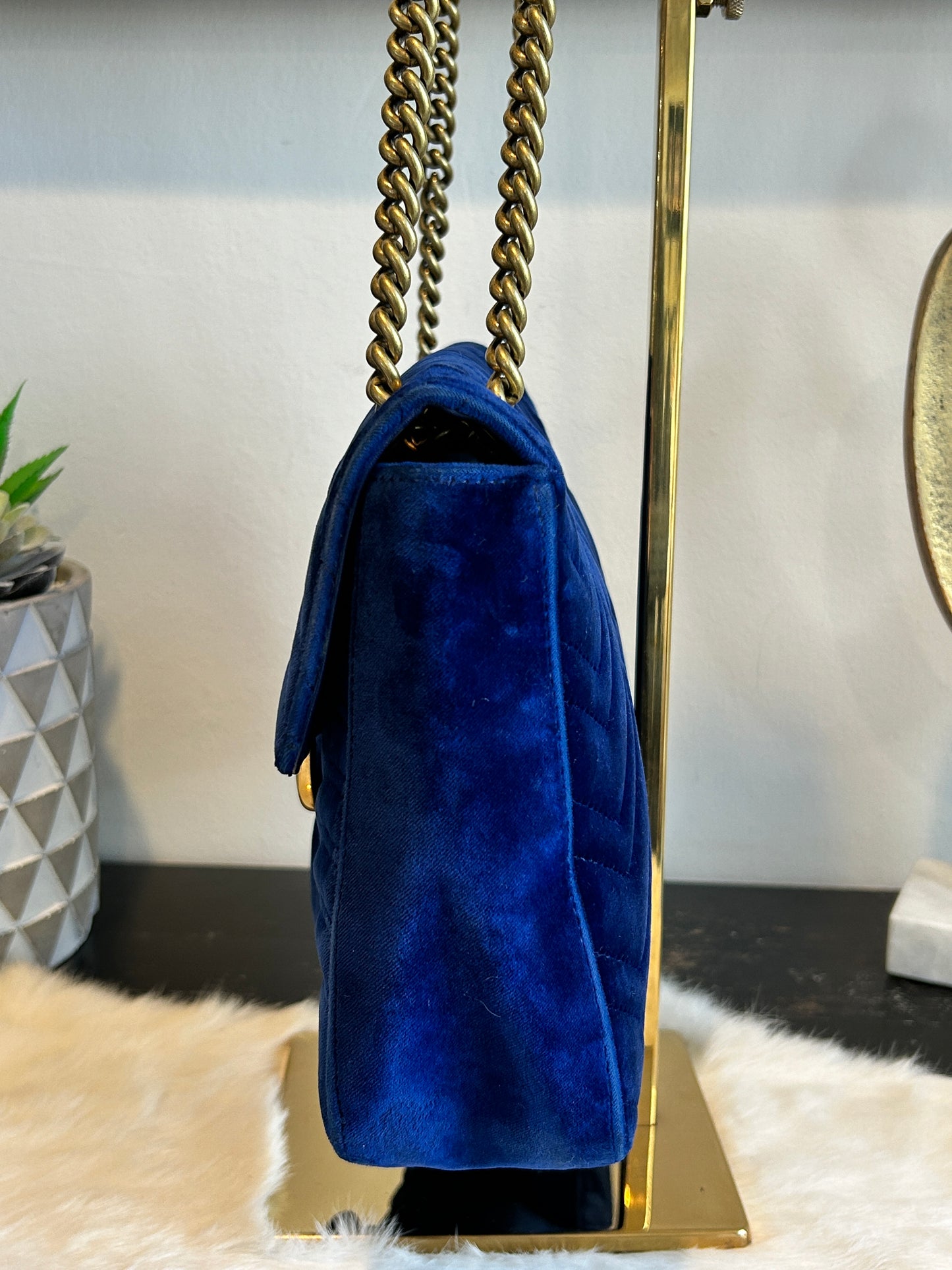 GUCCI Velvet Medium GG Marmont Bag Blue