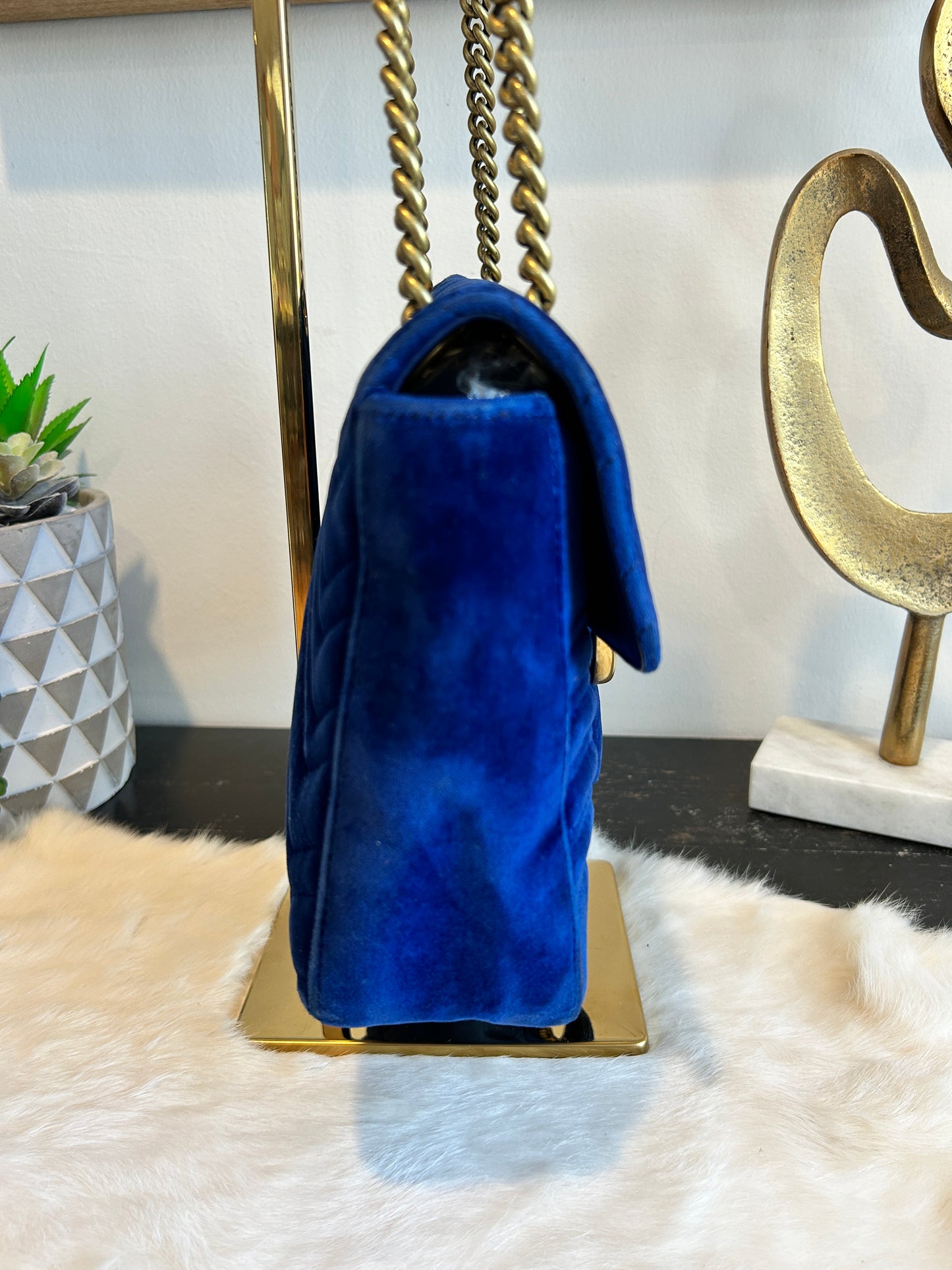 GUCCI Velvet Medium GG Marmont Bag Blue