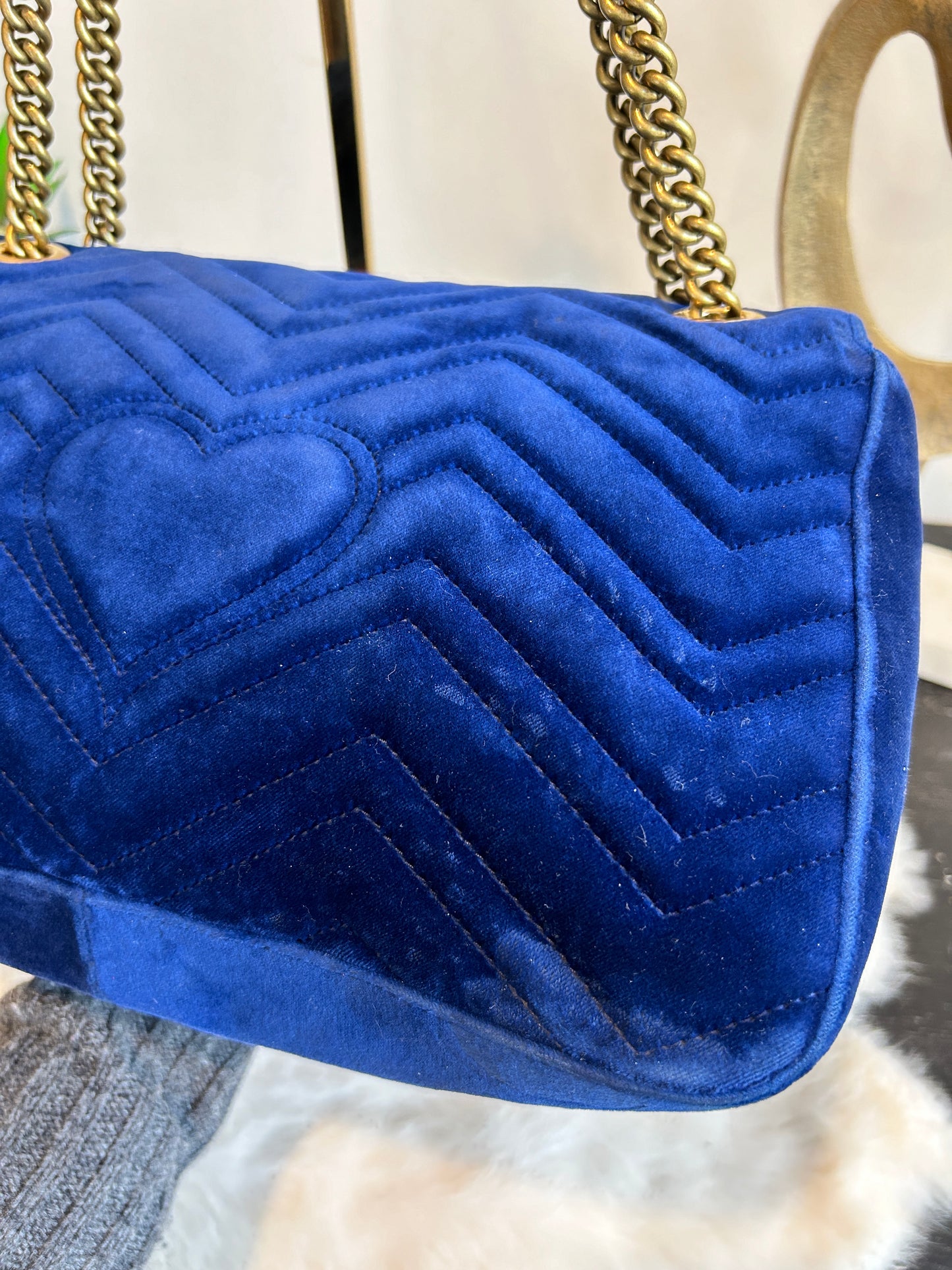 GUCCI Velvet Medium GG Marmont Bag Blue