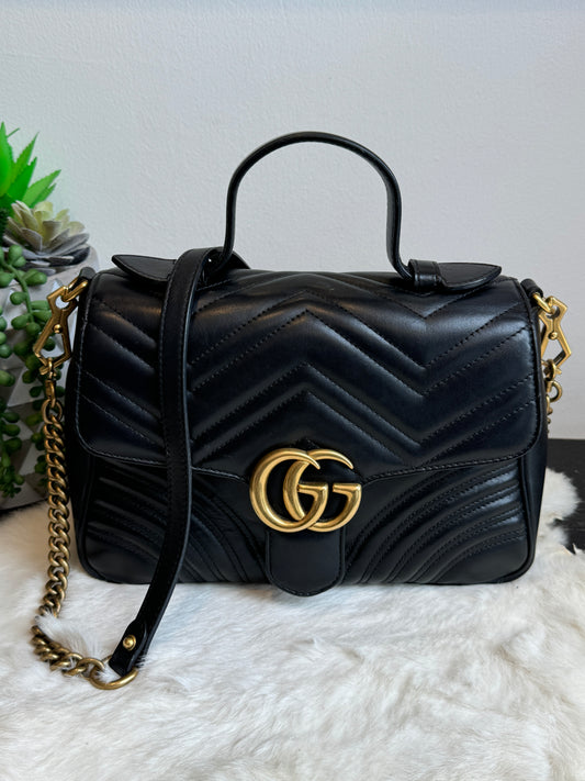 GUCCI Marmont Flap Small Top Handle Black Bag