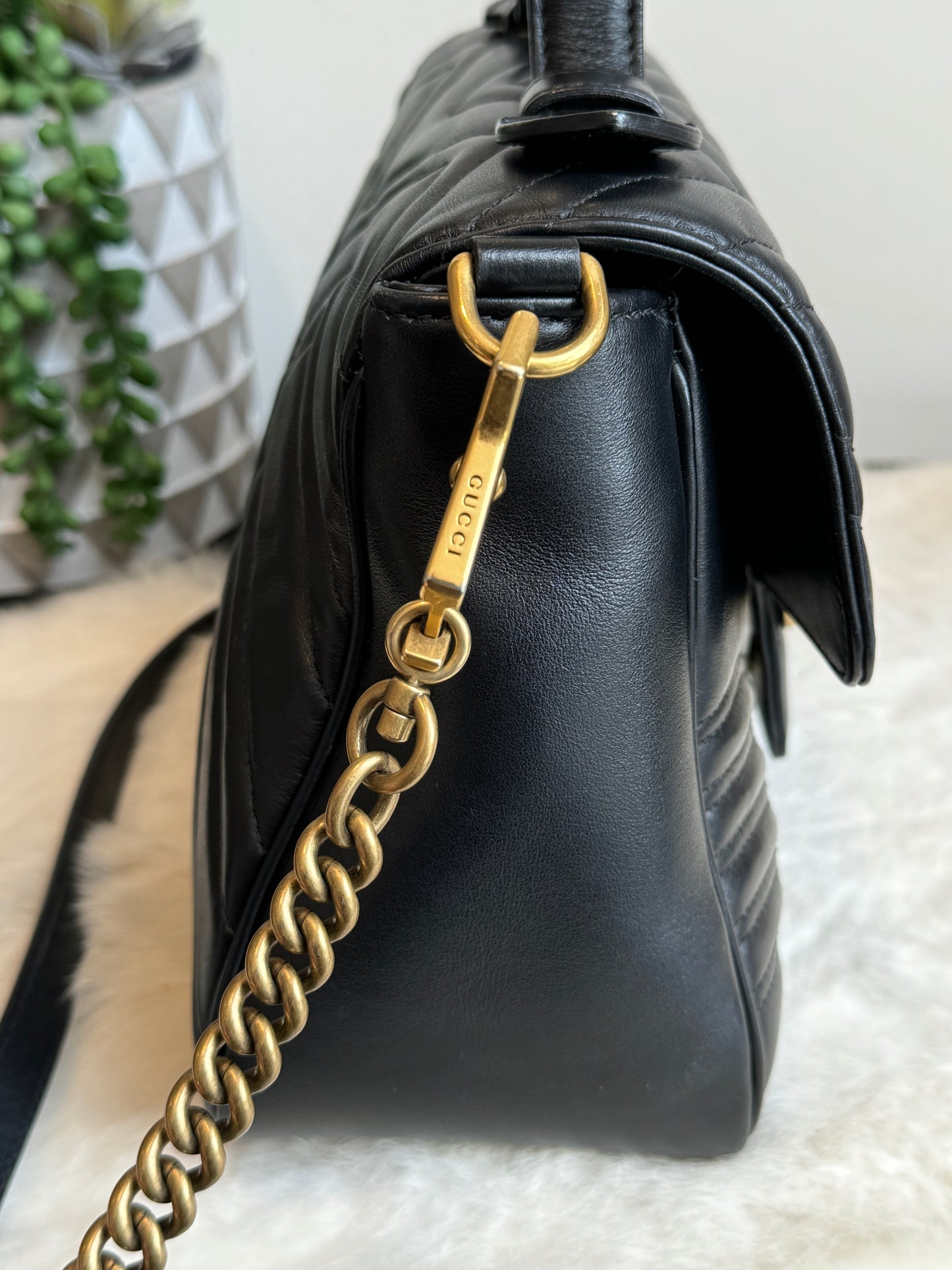 GUCCI Marmont Flap Small Top Handle Black Bag