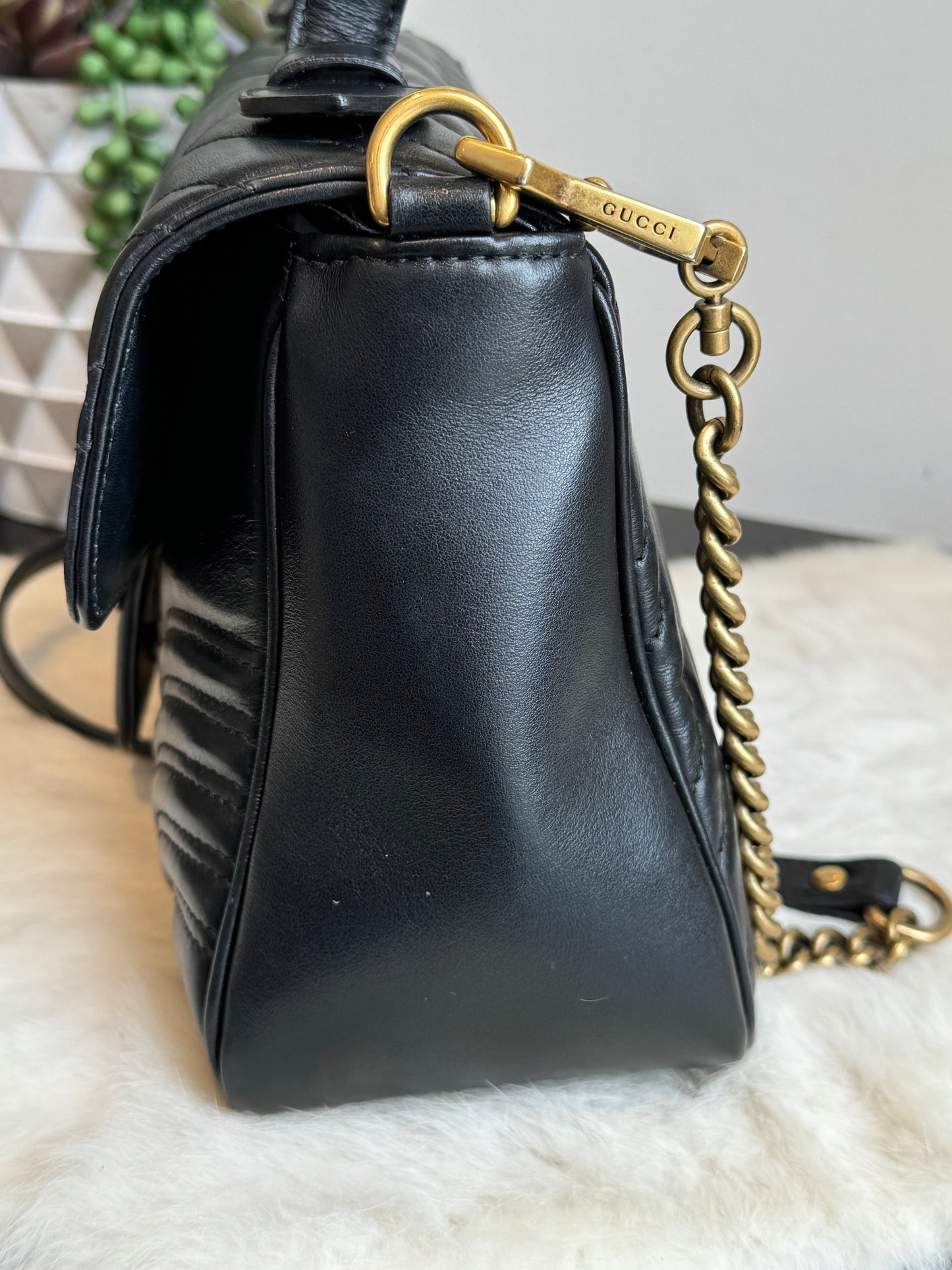 GUCCI Marmont Flap Small Top Handle Black Bag