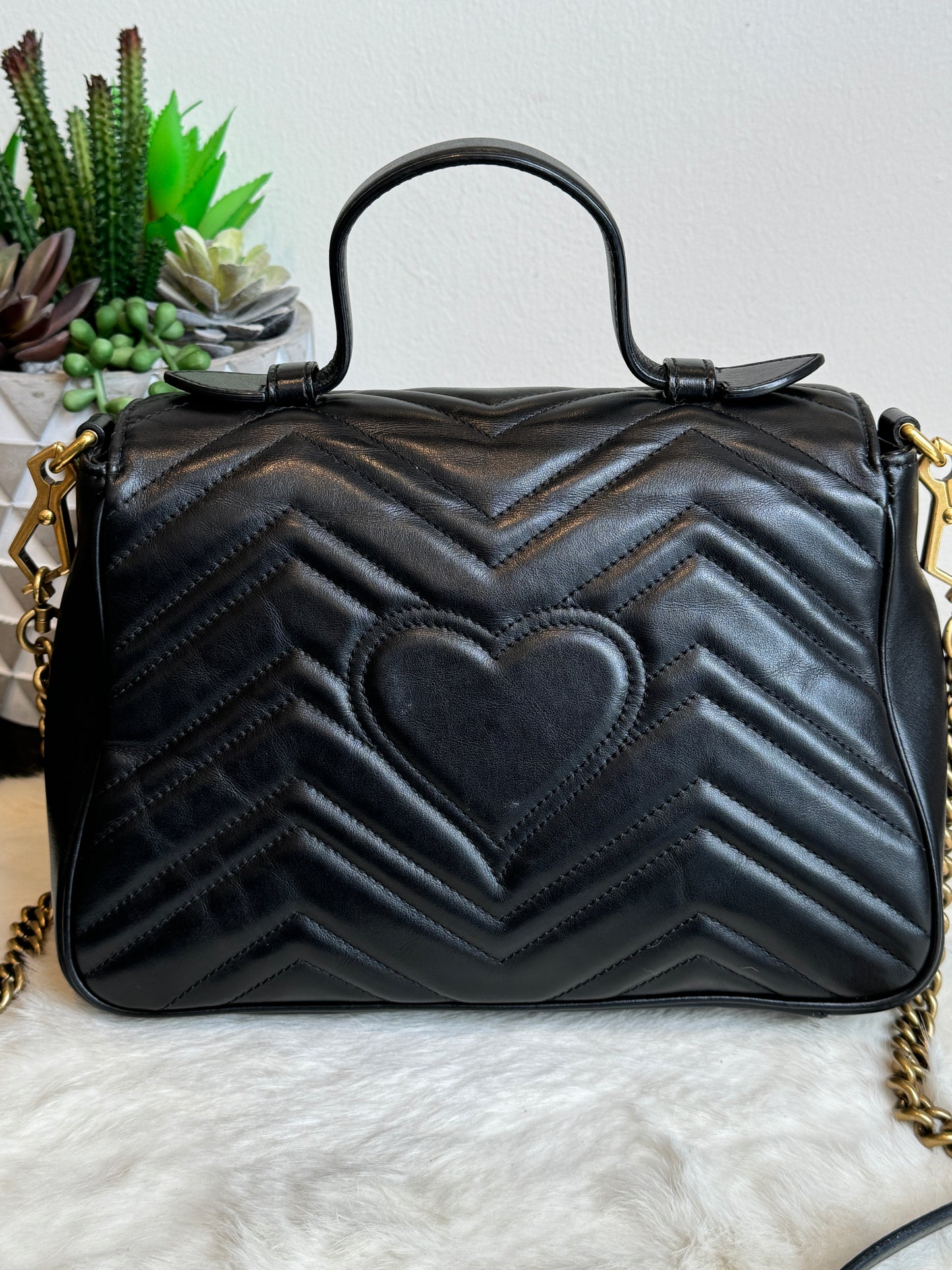 GUCCI Marmont Flap Small Top Handle Black Bag