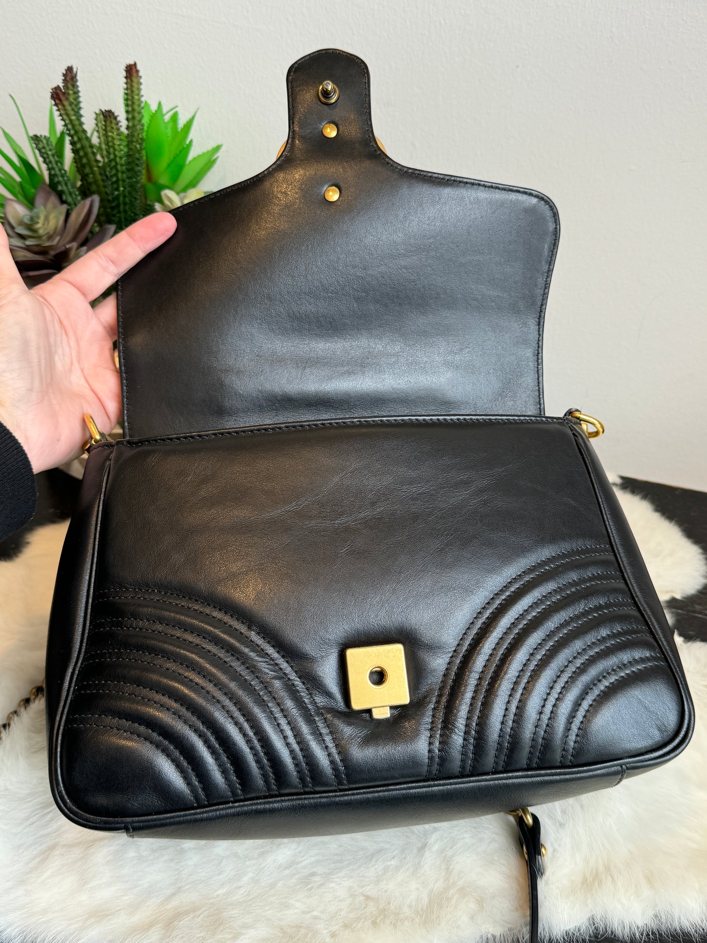 GUCCI Marmont Flap Small Top Handle Black Bag