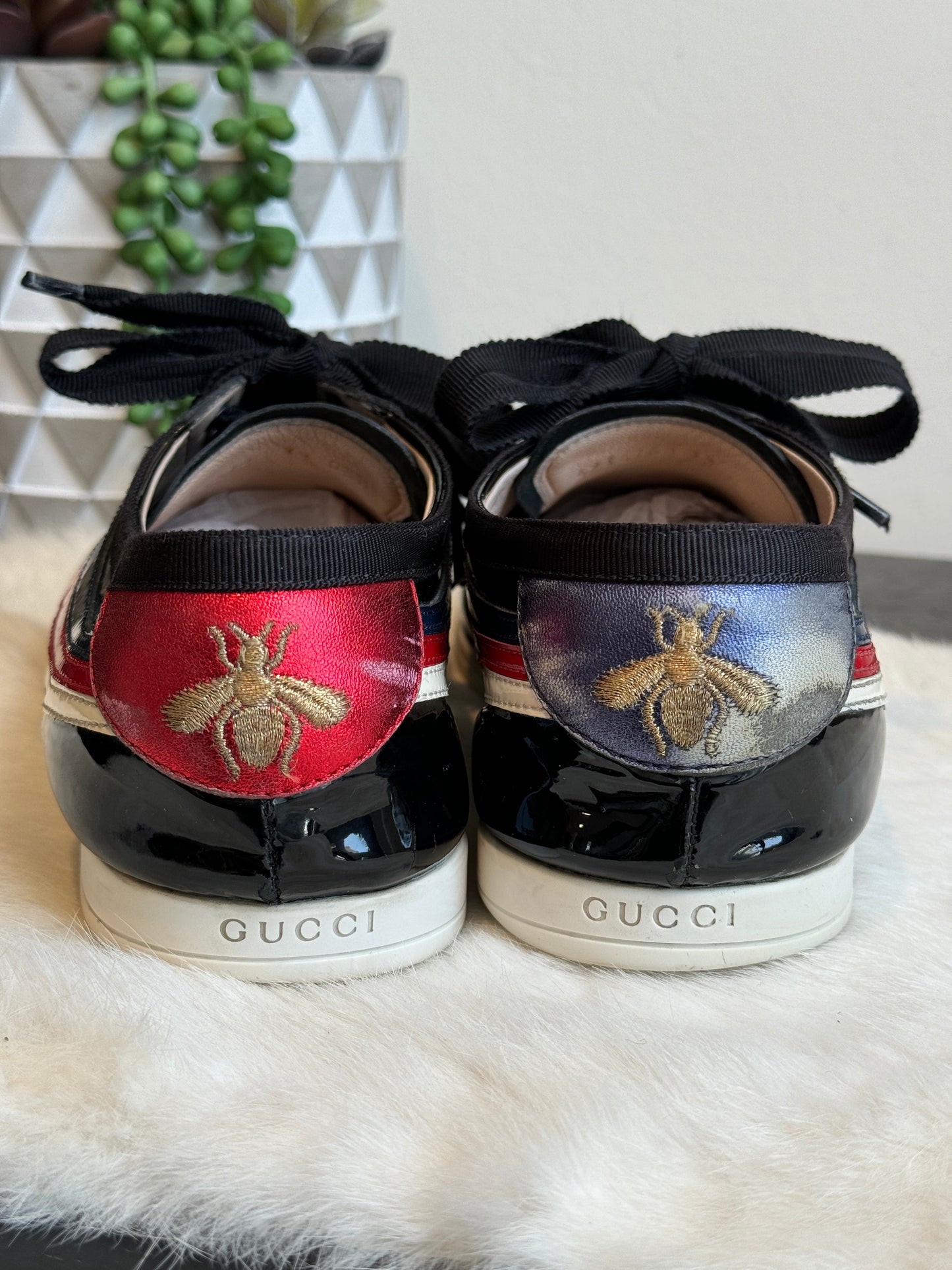 Gucci Patent Black Stripe Sneakers Size 7.5EU (40.5EU)