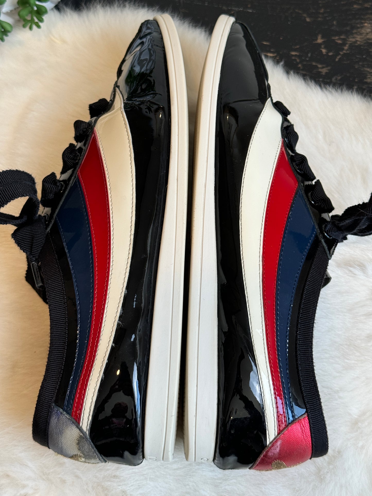 Gucci Patent Black Stripe Sneakers Size 7.5EU (40.5EU)