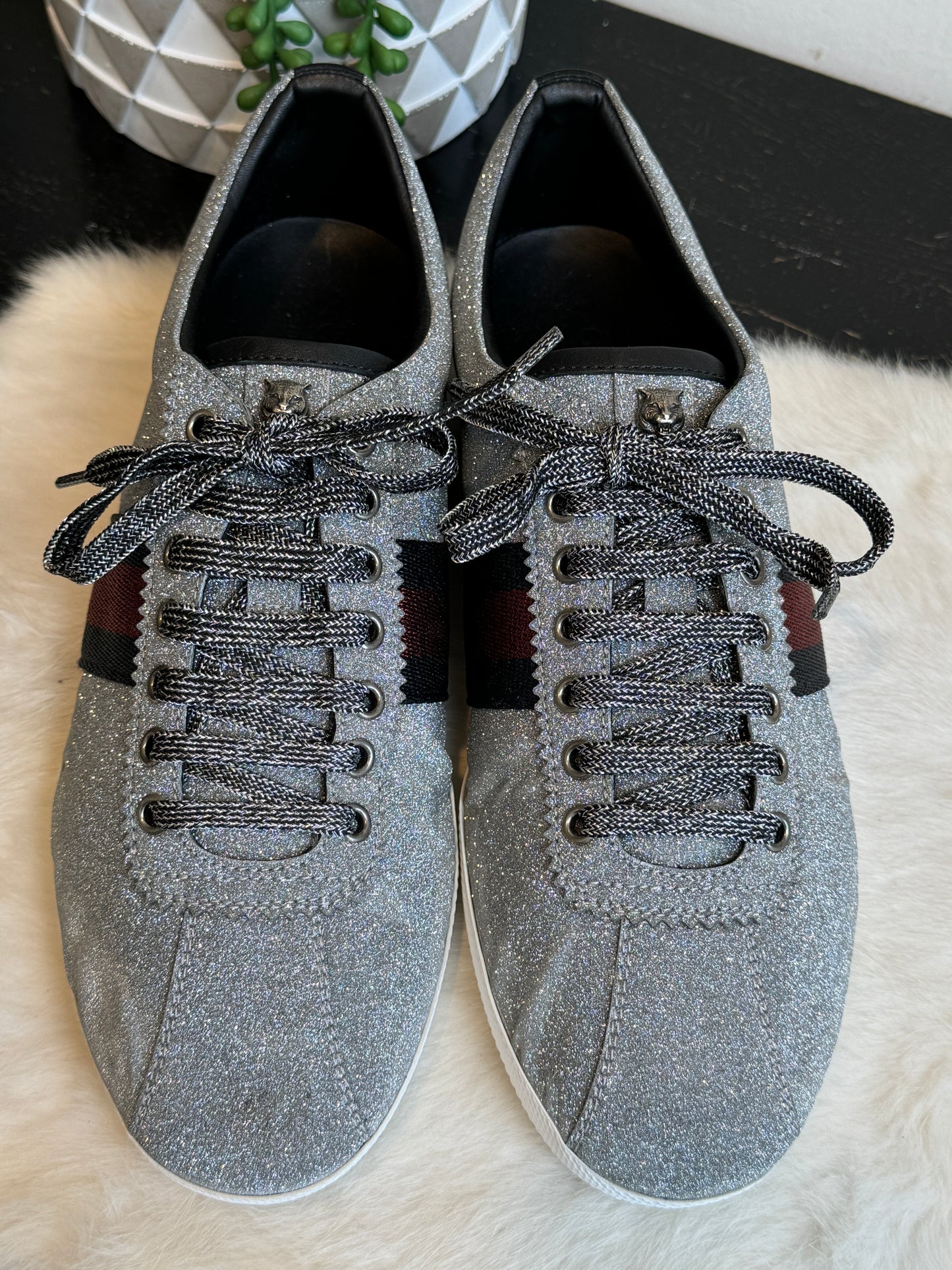 GUCCI Ace Silver Glitter Studded Size 9EU (42EU)