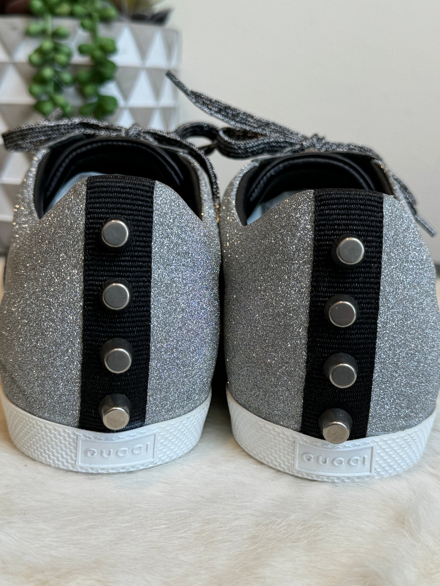 GUCCI Ace Silver Glitter Studded Size 9EU (42EU)