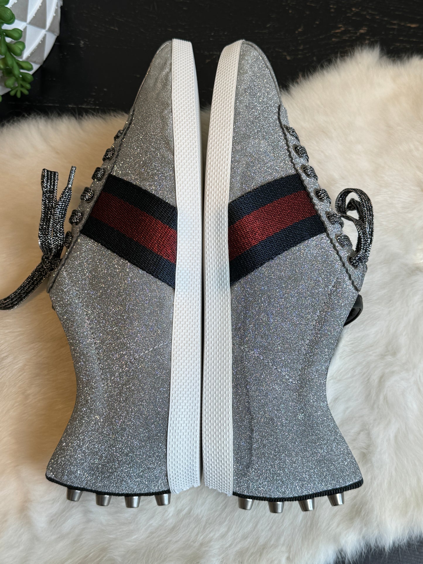 GUCCI Ace Silver Glitter Studded Size 9EU (42EU)